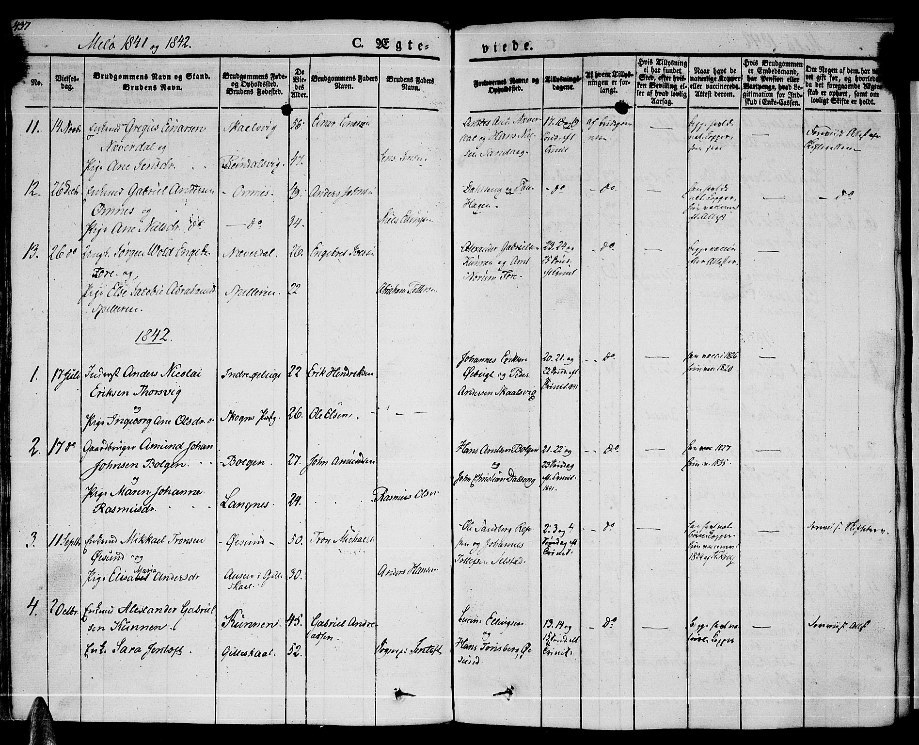 Ministerialprotokoller, klokkerbøker og fødselsregistre - Nordland, SAT/A-1459/841/L0600: Parish register (official) no. 841A07 /2, 1824-1843, p. 437