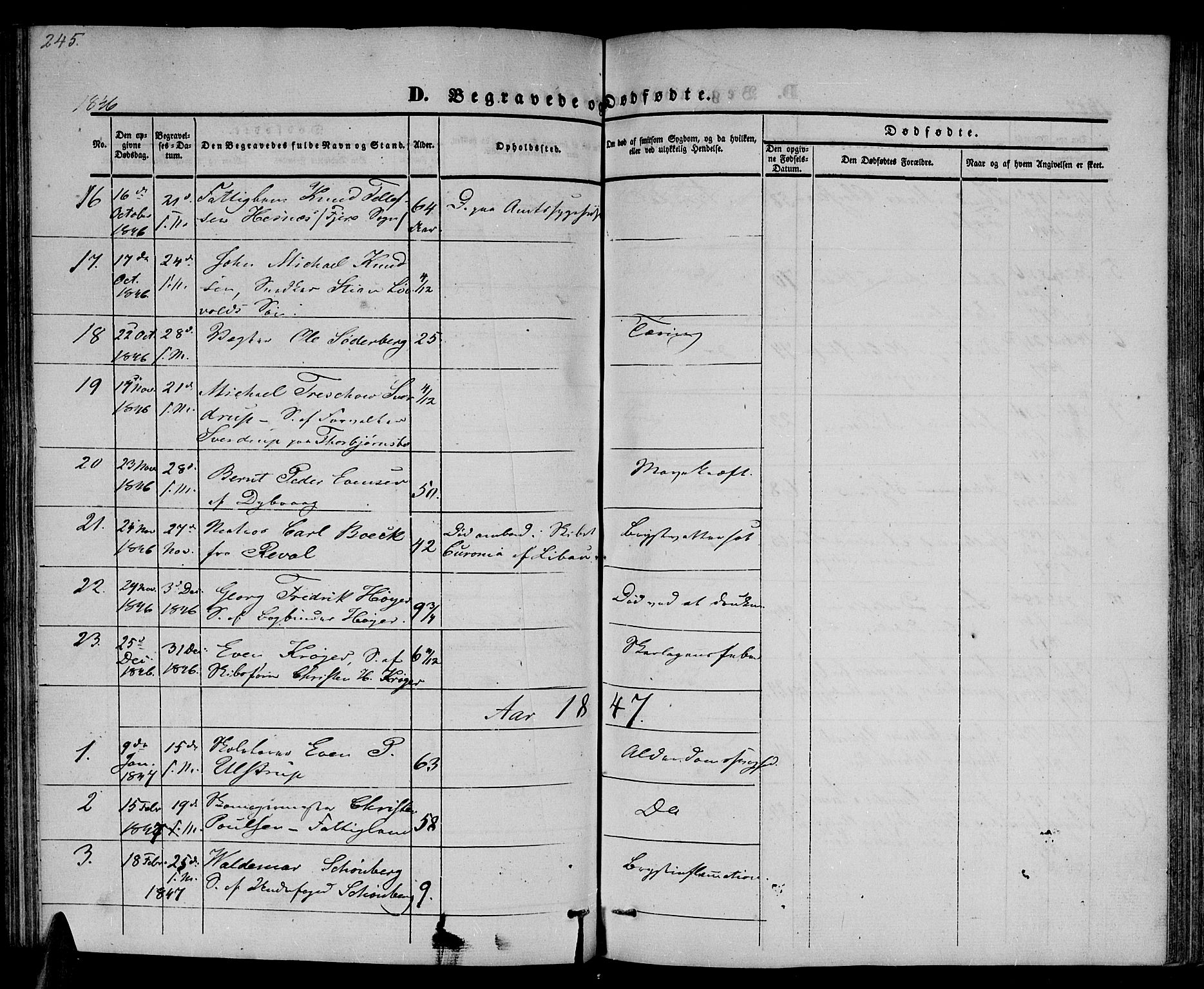 Arendal sokneprestkontor, Trefoldighet, SAK/1111-0040/F/Fb/L0002: Parish register (copy) no. B 2, 1838-1860, p. 245