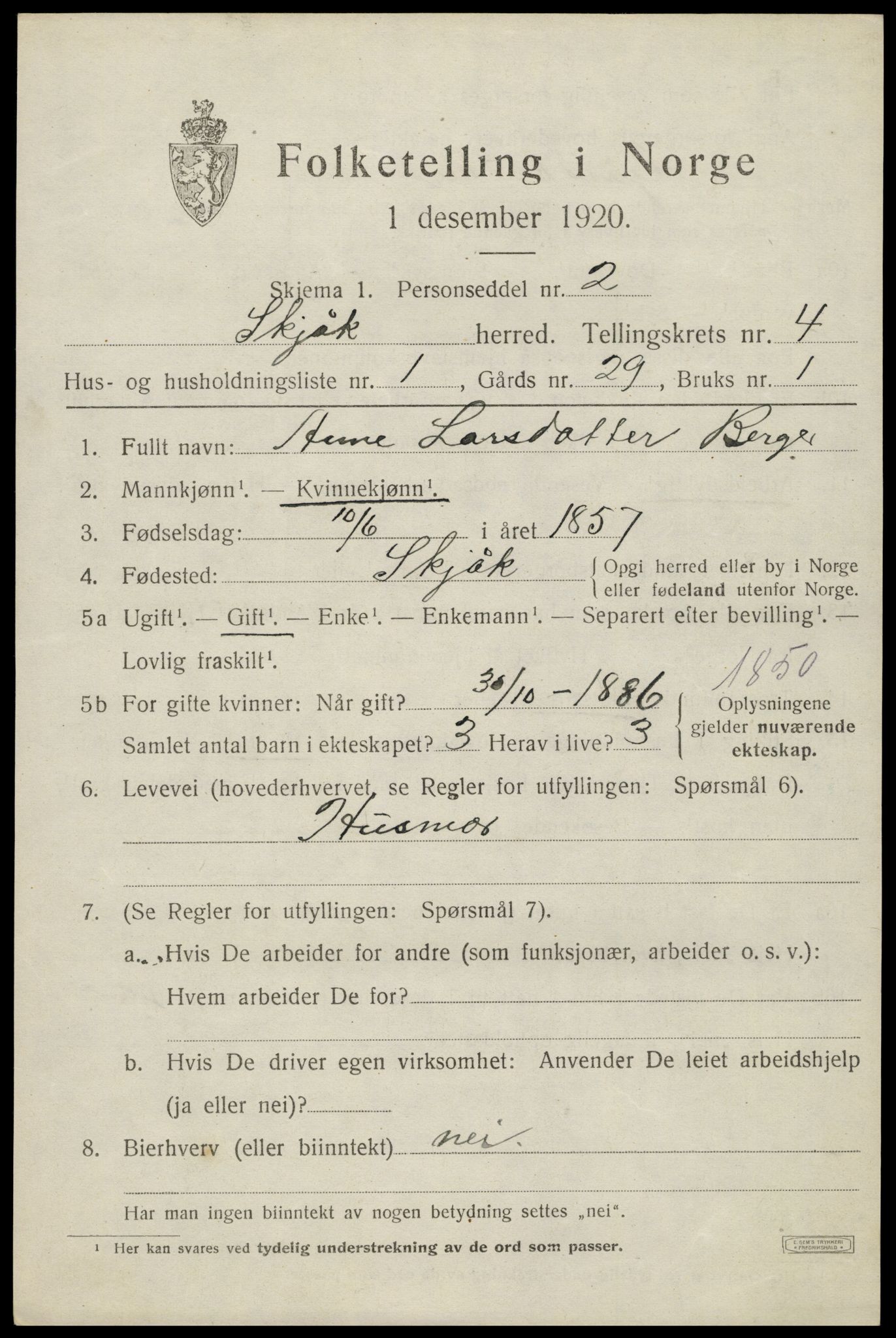 SAH, 1920 census for Skjåk, 1920, p. 2100