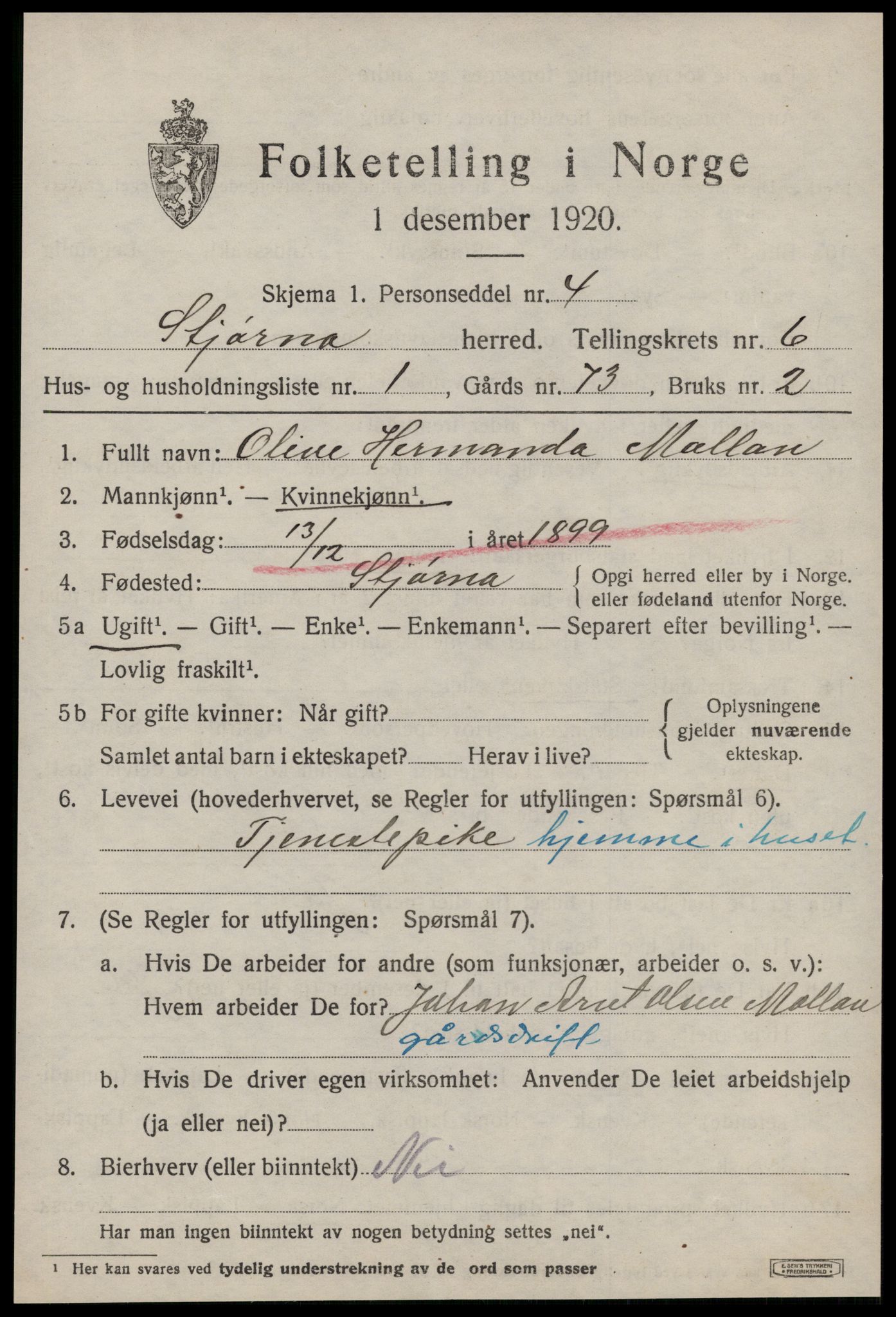 SAT, 1920 census for Stjørna, 1920, p. 4604