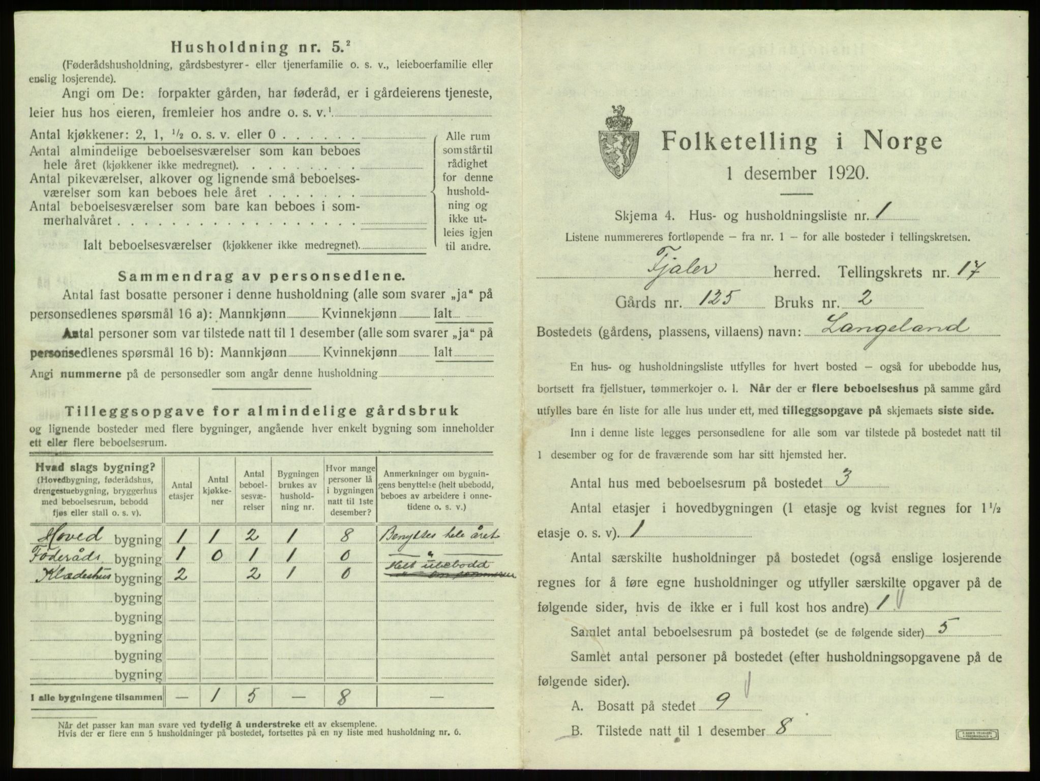 SAB, 1920 census for Fjaler, 1920, p. 1316