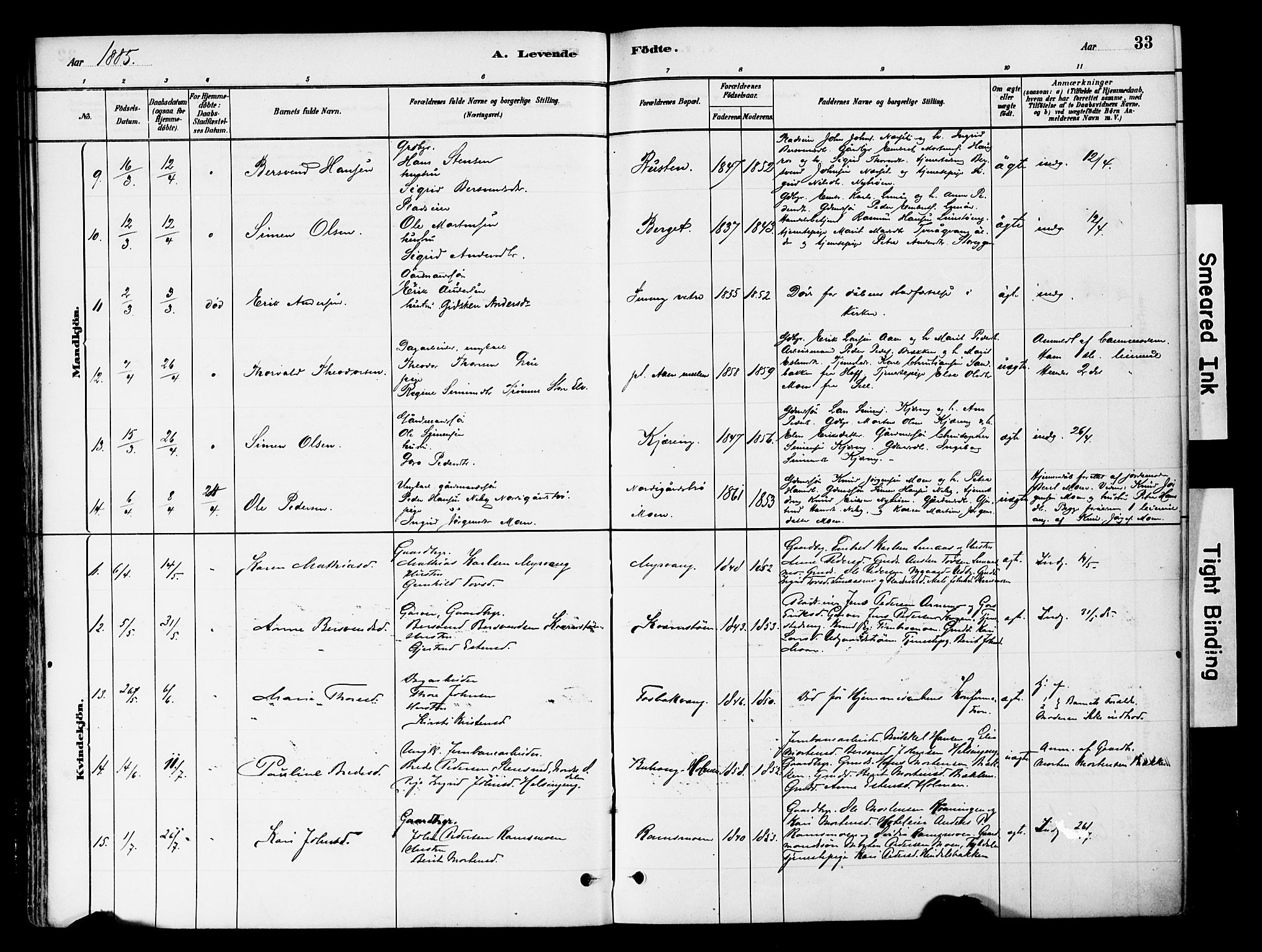 Tynset prestekontor, SAH/PREST-058/H/Ha/Haa/L0022: Parish register (official) no. 22, 1880-1899, p. 33