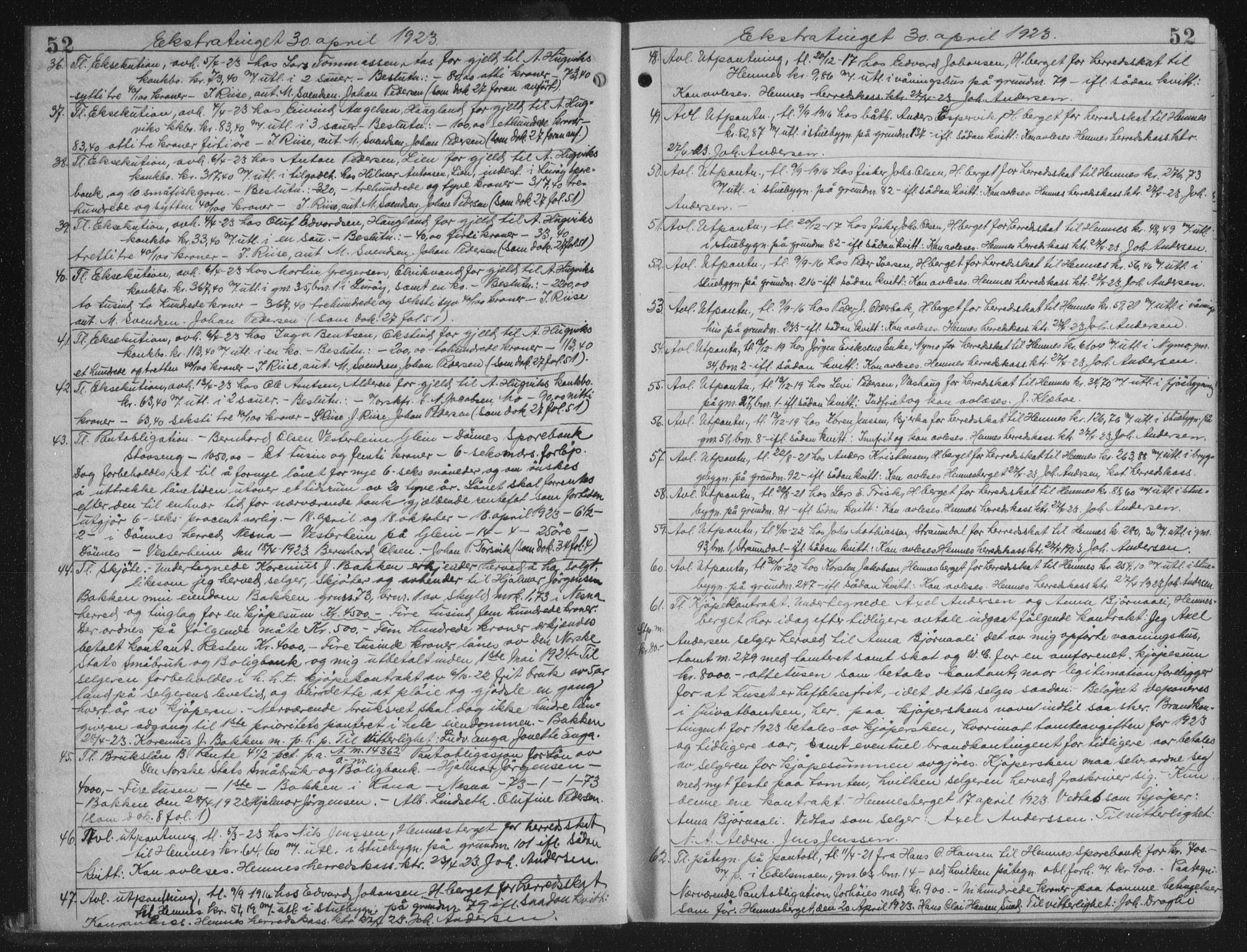 Rana sorenskriveri , AV/SAT-A-1108/1/2/2C/L0018: Mortgage book no. 18, 1923-1928, p. 52, Deed date: 30.04.1923