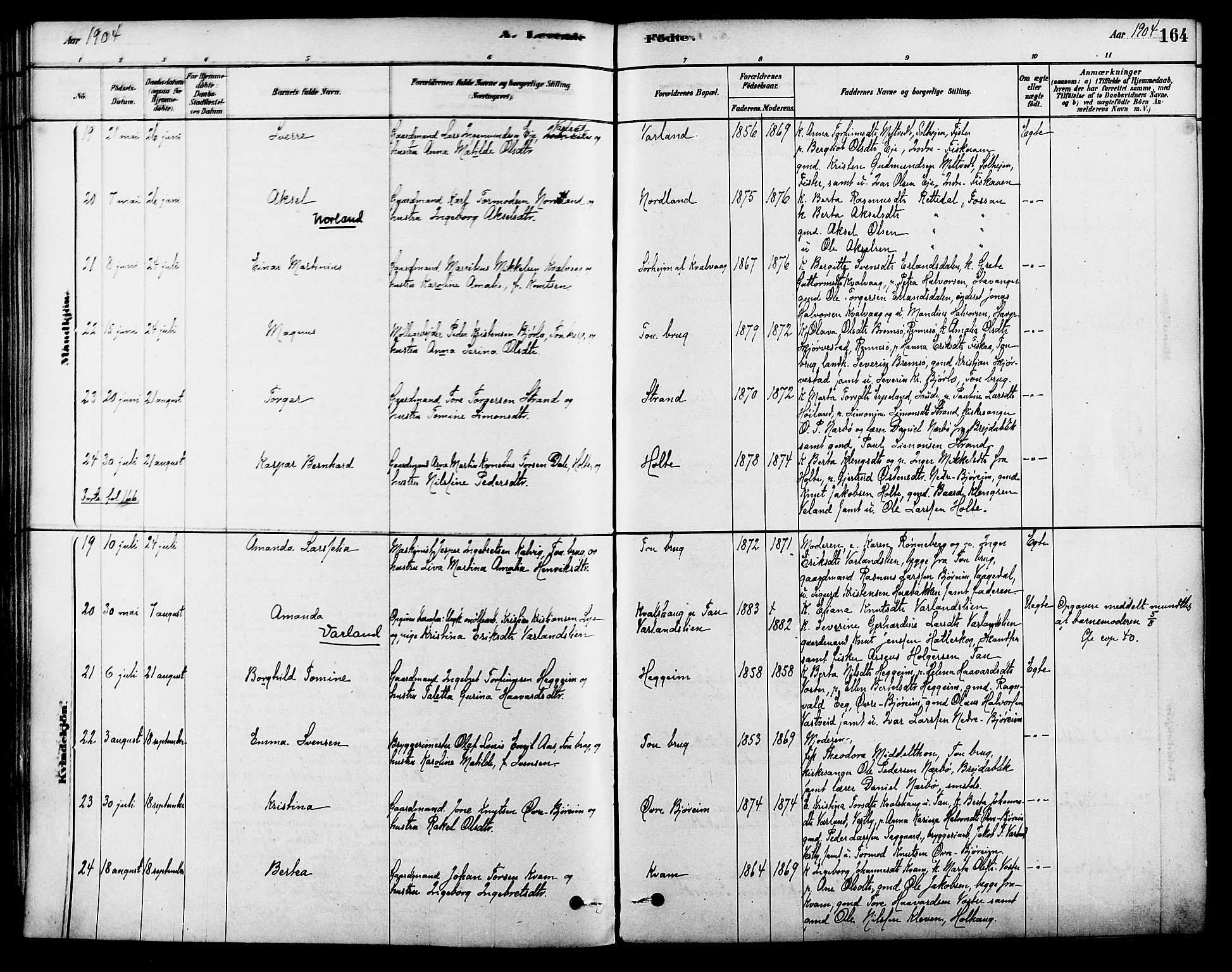 Strand sokneprestkontor, AV/SAST-A-101828/H/Ha/Haa/L0009: Parish register (official) no. A 9, 1877-1908, p. 164