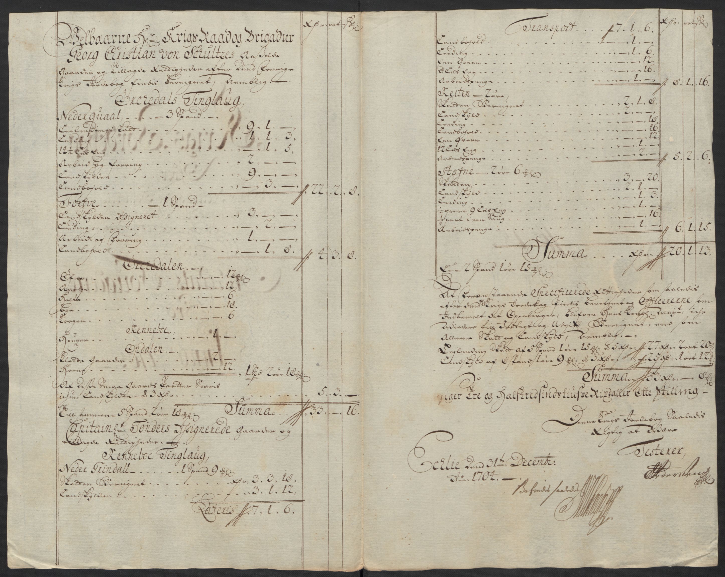 Rentekammeret inntil 1814, Reviderte regnskaper, Fogderegnskap, RA/EA-4092/R60/L3954: Fogderegnskap Orkdal og Gauldal, 1704, p. 212