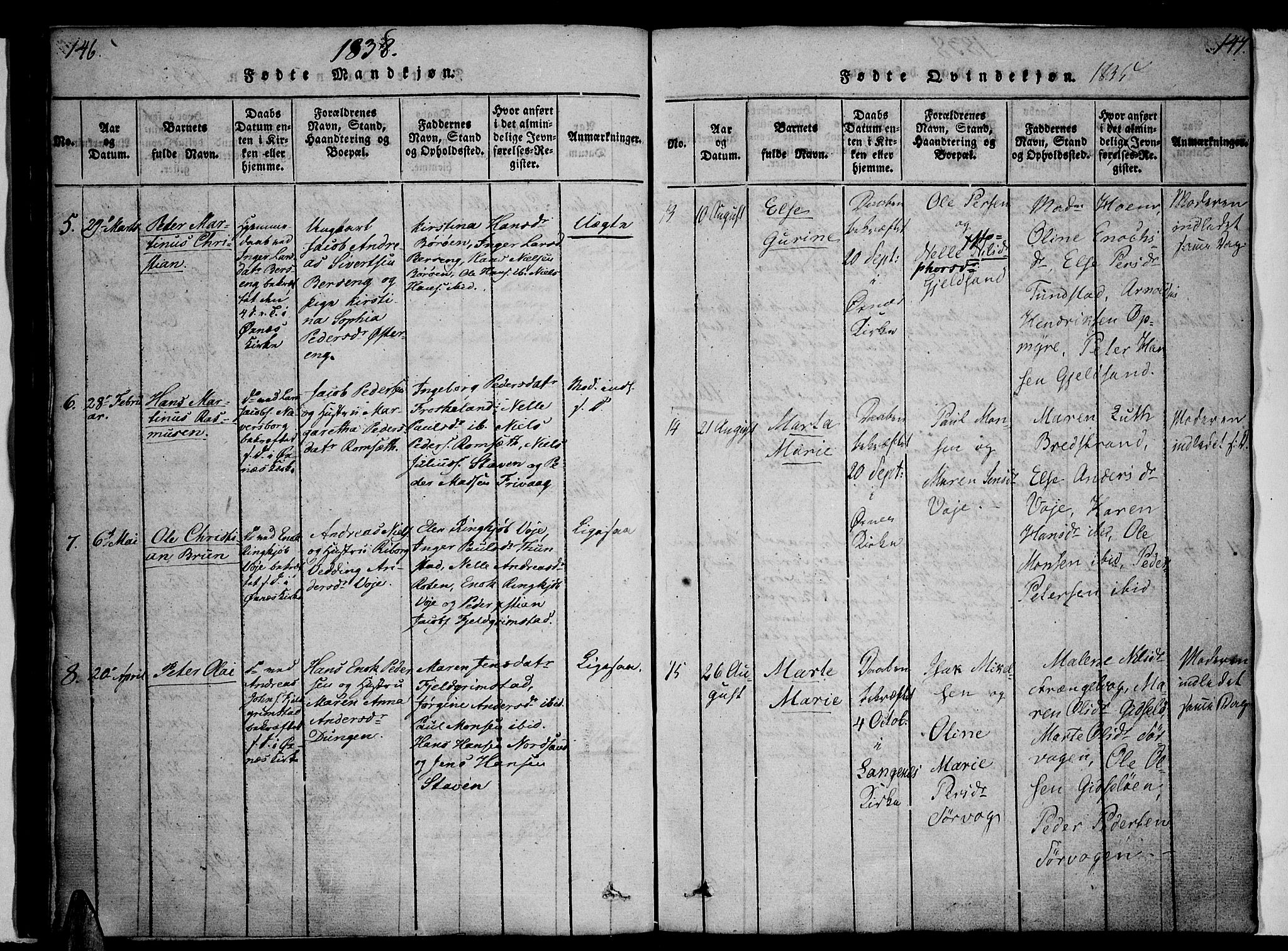 Ministerialprotokoller, klokkerbøker og fødselsregistre - Nordland, SAT/A-1459/893/L1331: Parish register (official) no. 893A04, 1820-1840, p. 146-147