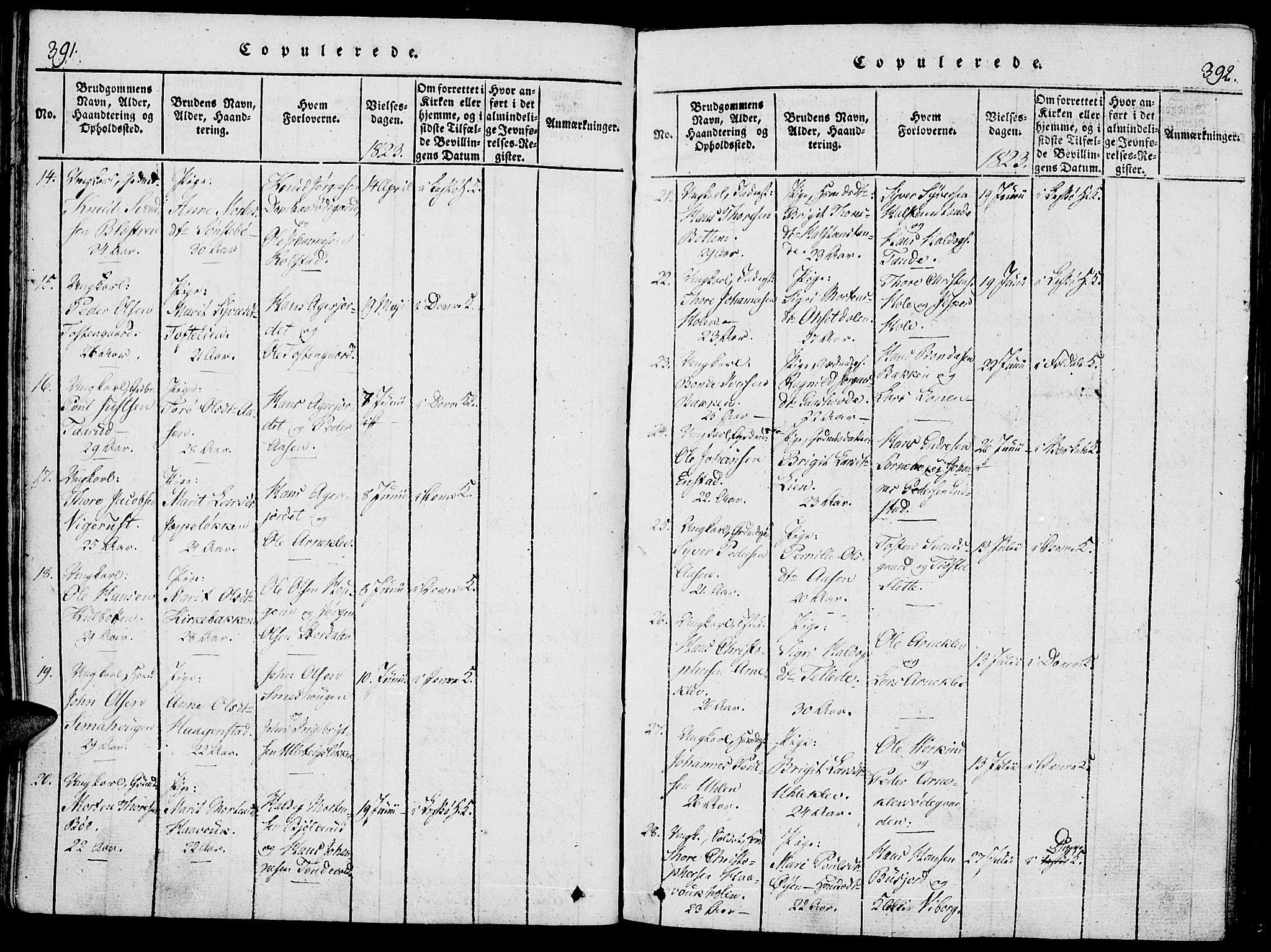 Lesja prestekontor, SAH/PREST-068/H/Ha/Haa/L0004: Parish register (official) no. 4, 1820-1829, p. 391-392
