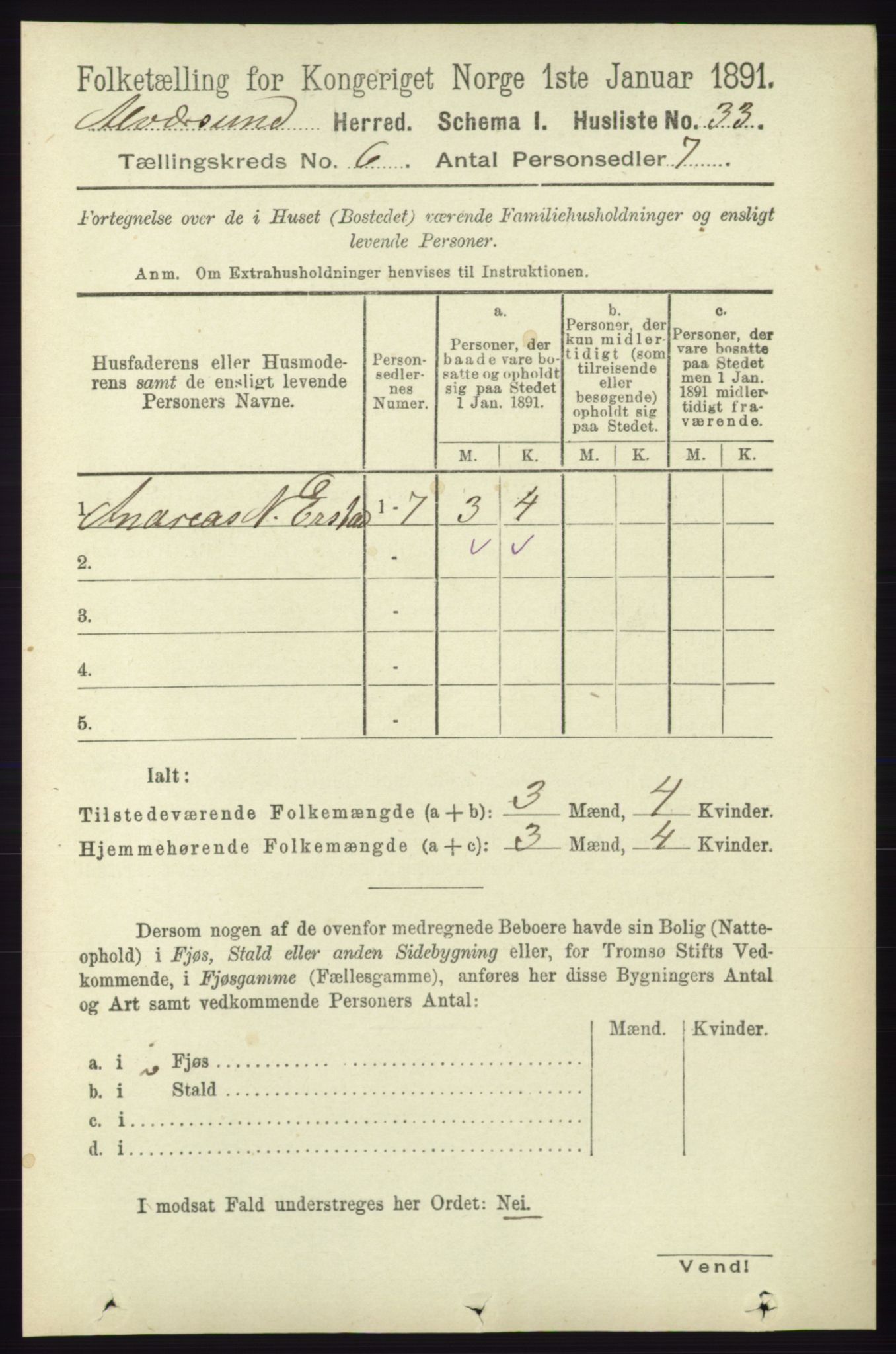 RA, 1891 census for 1257 Alversund, 1891, p. 2041