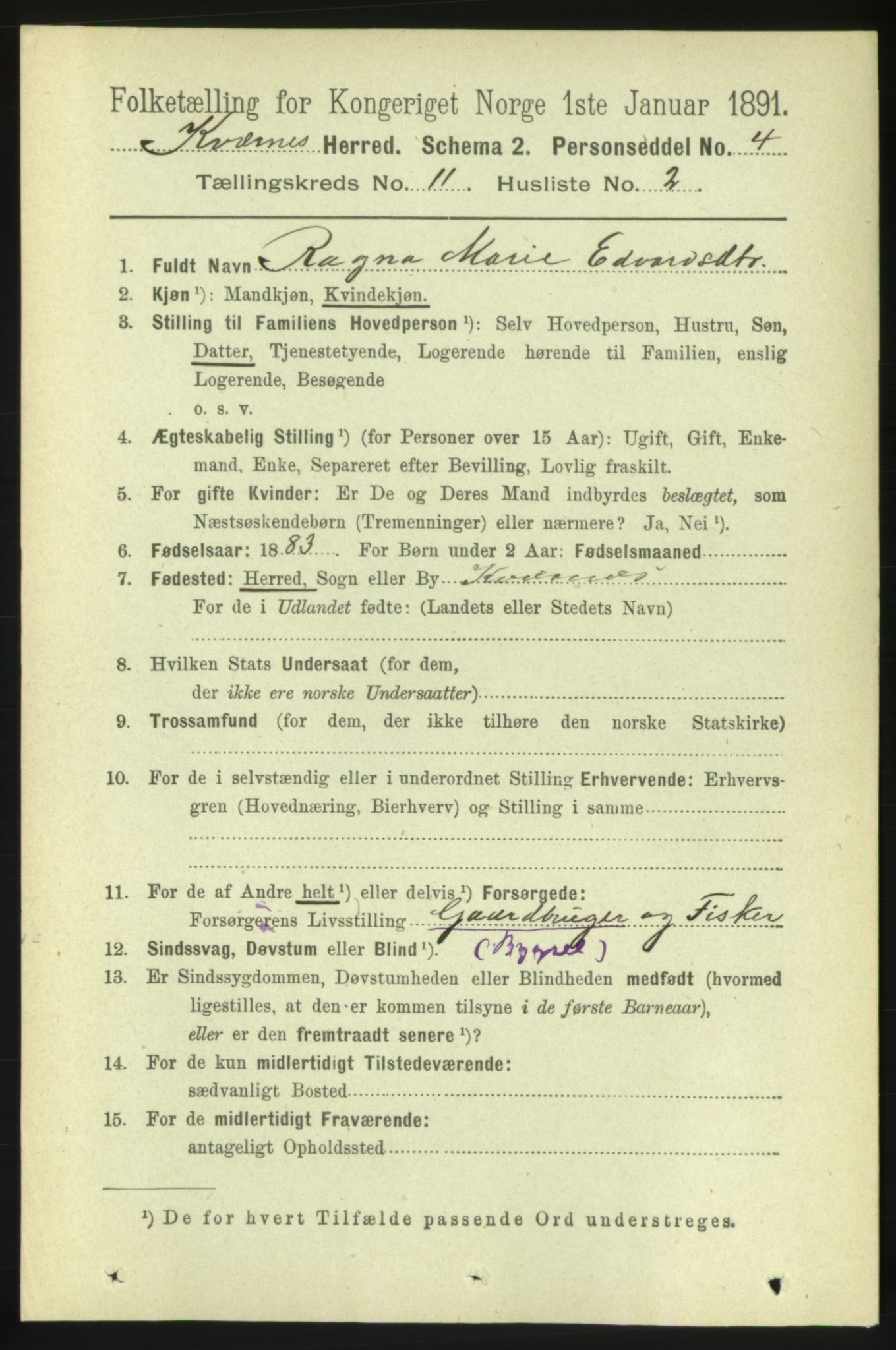 RA, 1891 census for 1553 Kvernes, 1891, p. 4819