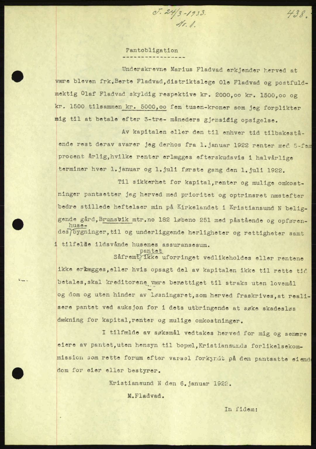 Kristiansund byfogd, AV/SAT-A-4587/A/27: Mortgage book no. 26, 1931-1933, Deed date: 24.03.1933