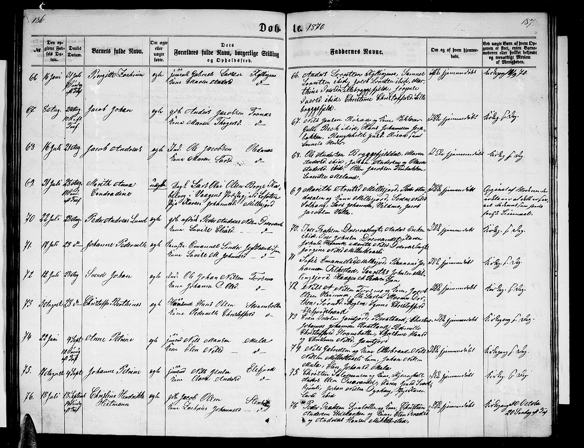 Ministerialprotokoller, klokkerbøker og fødselsregistre - Nordland, AV/SAT-A-1459/825/L0365: Parish register (copy) no. 825C02, 1858-1873, p. 186-187