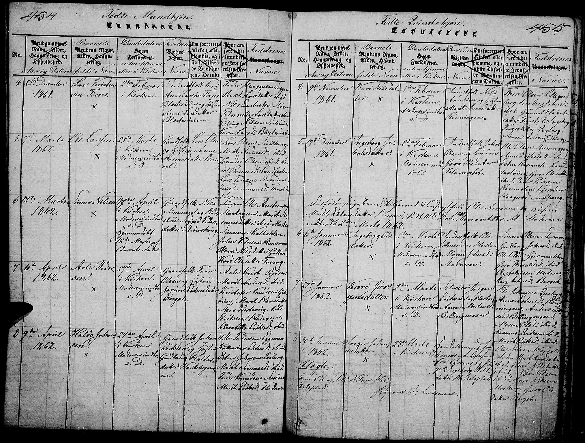 Tynset prestekontor, SAH/PREST-058/H/Ha/Hab/L0002: Parish register (copy) no. 2, 1814-1862, p. 454-455