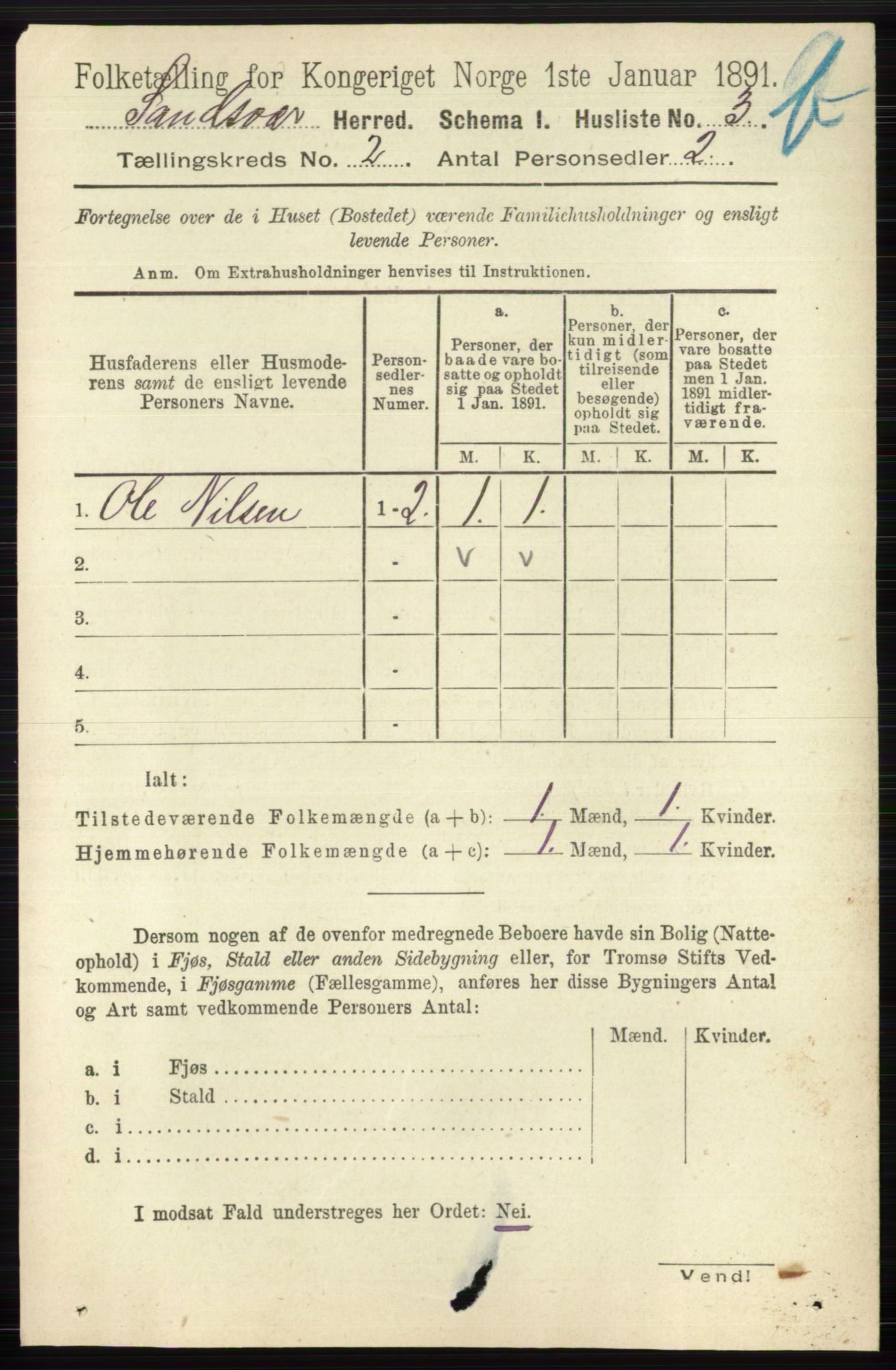 RA, 1891 census for 0629 Sandsvær, 1891, p. 5715