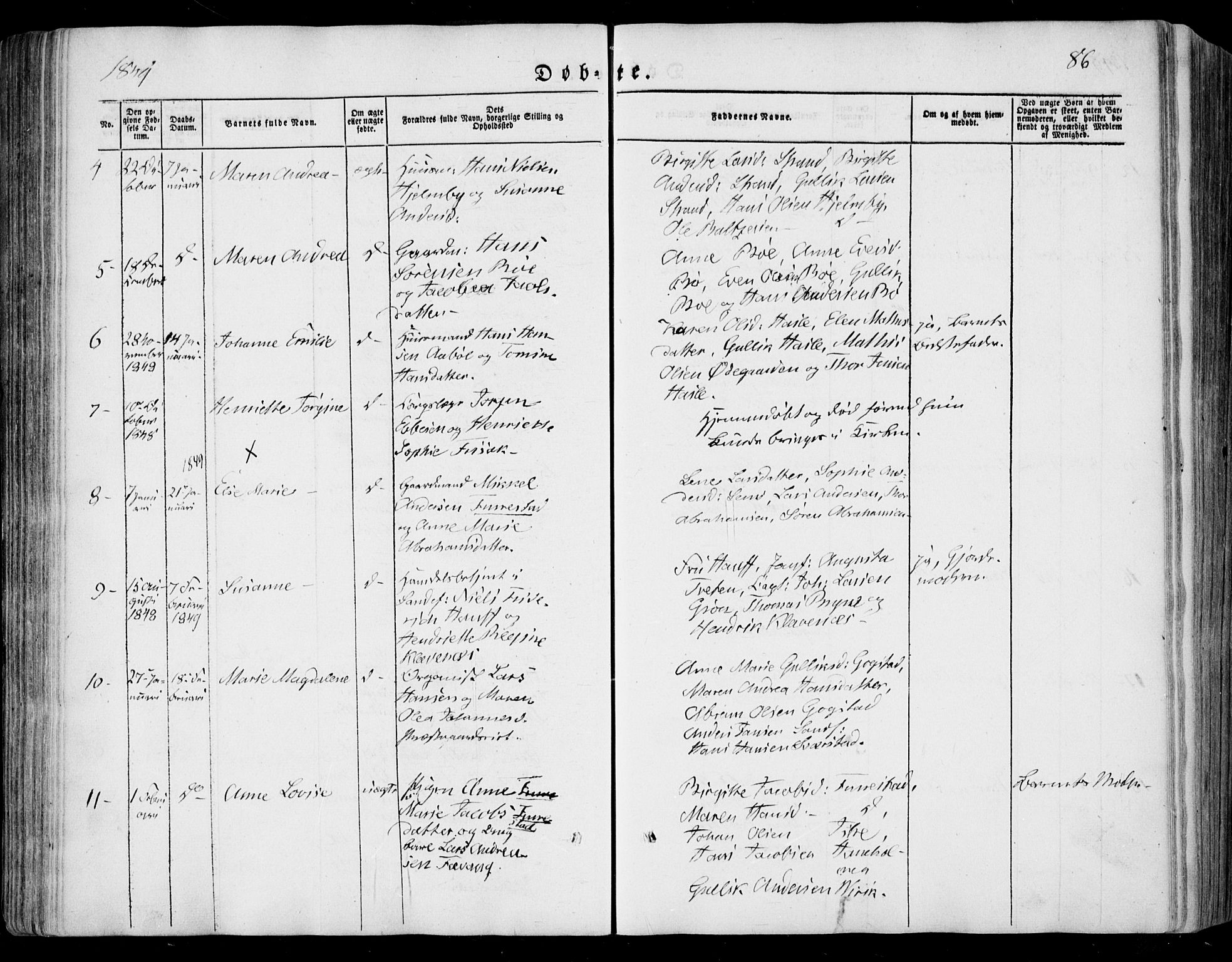 Sandar kirkebøker, SAKO/A-243/F/Fa/L0006: Parish register (official) no. 6, 1847-1860, p. 86