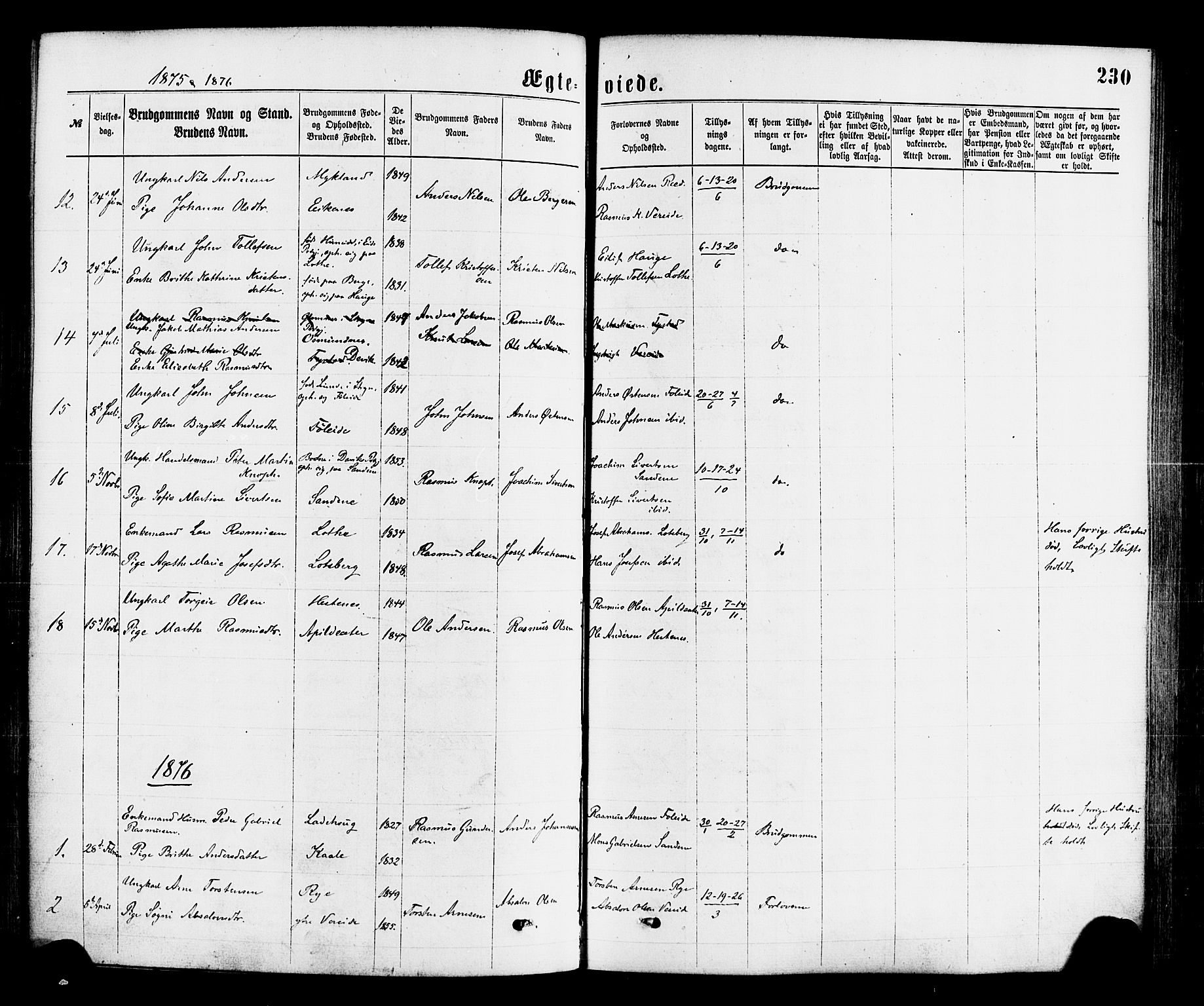Gloppen sokneprestembete, SAB/A-80101/H/Haa/Haaa/L0010: Parish register (official) no. A 10, 1871-1884, p. 230