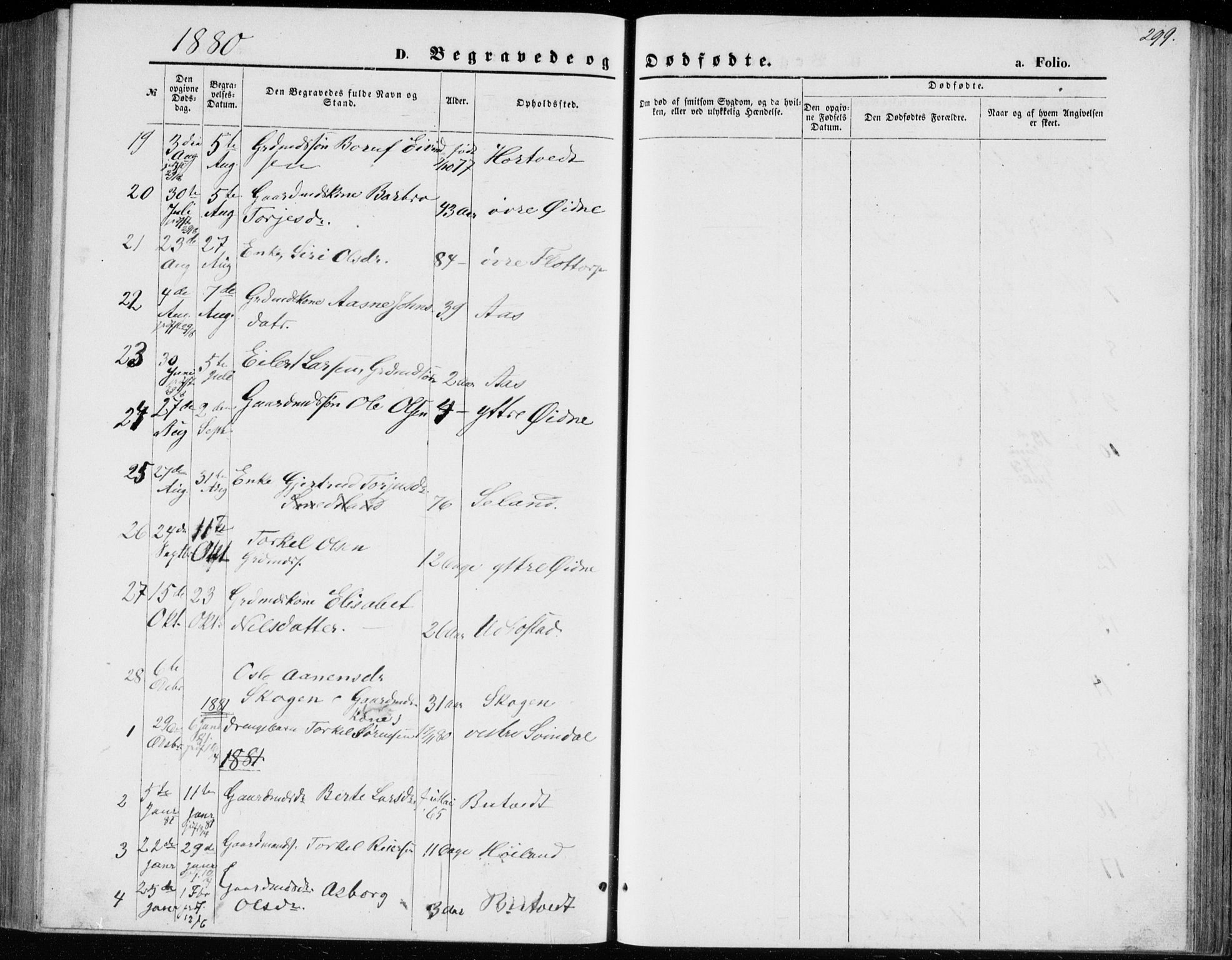 Bjelland sokneprestkontor, SAK/1111-0005/F/Fb/Fbc/L0002: Parish register (copy) no. B 2, 1867-1887, p. 299
