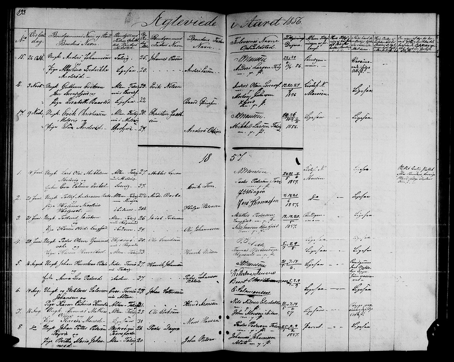 Talvik sokneprestkontor, SATØ/S-1337/H/Hb/L0001klokker: Parish register (copy) no. 1, 1847-1863, p. 193