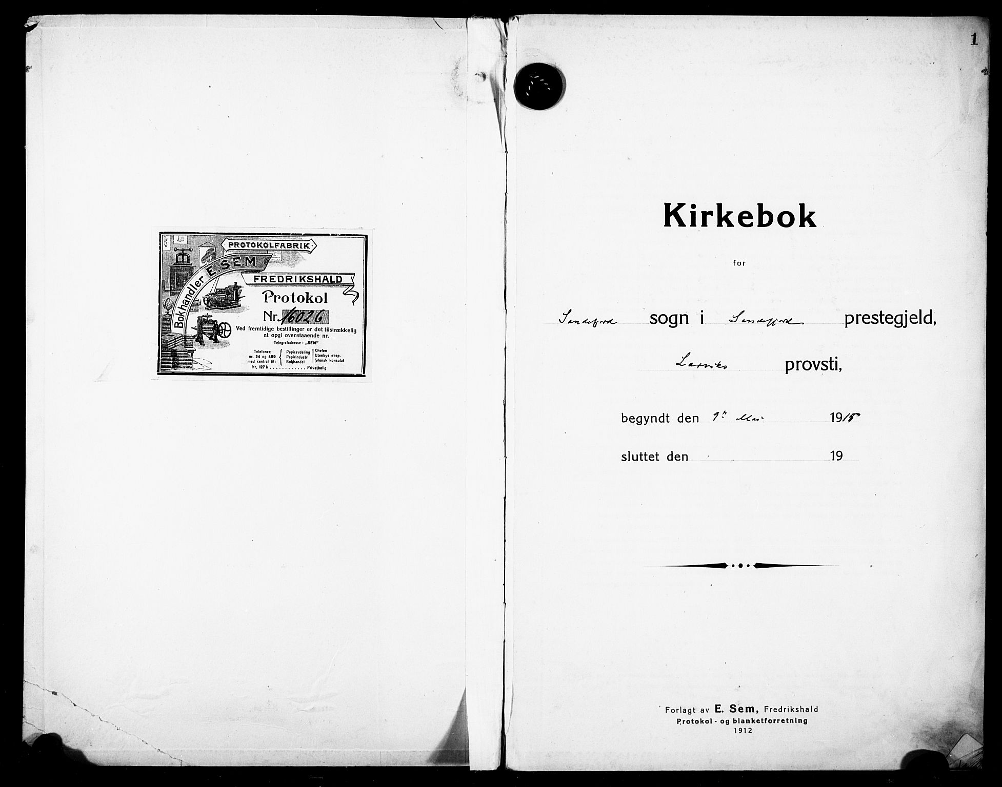 Sandefjord kirkebøker, SAKO/A-315/F/Fa/L0006: Parish register (official) no. 6, 1915-1930, p. 1