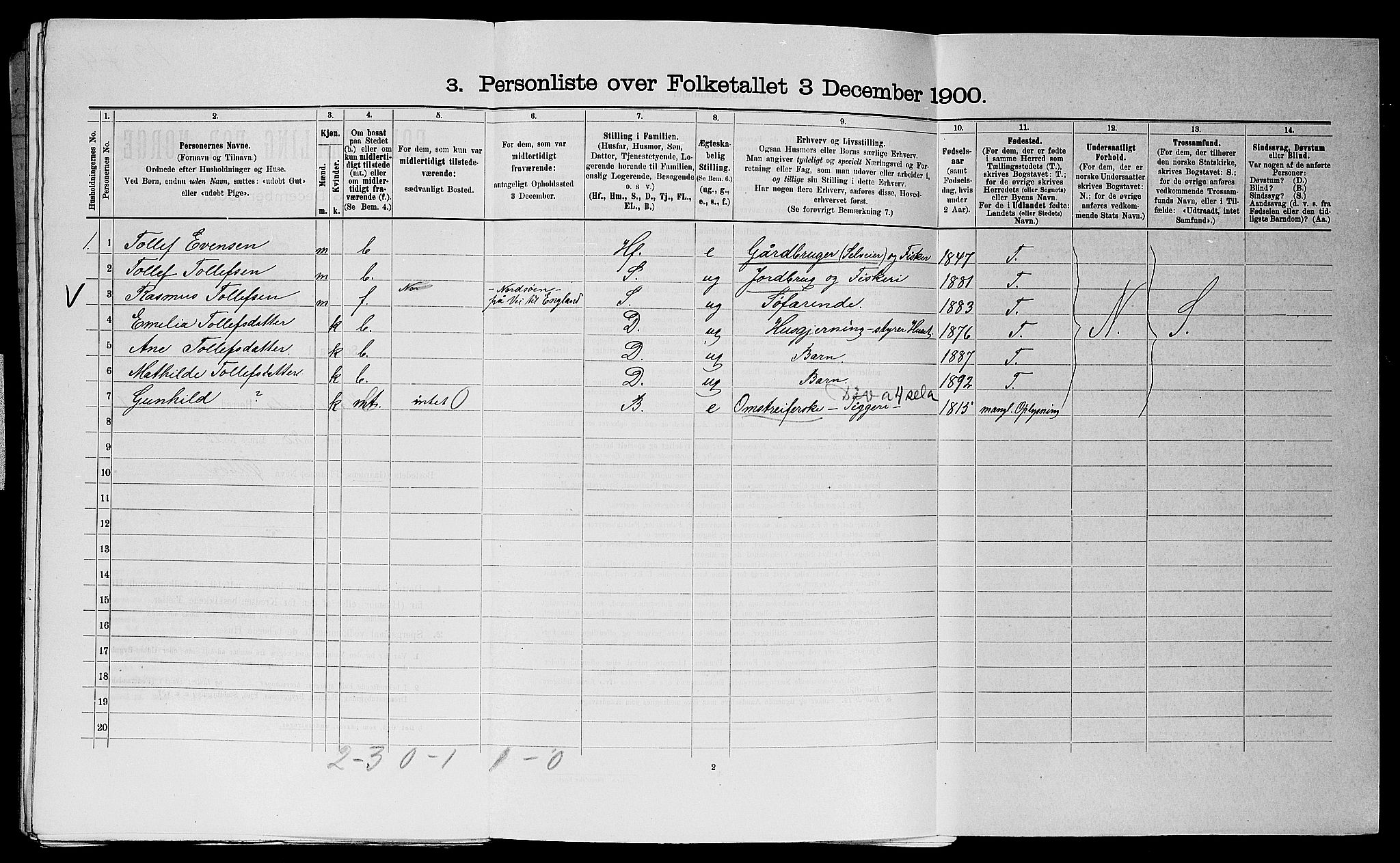 SAST, 1900 census for Haaland, 1900, p. 1139