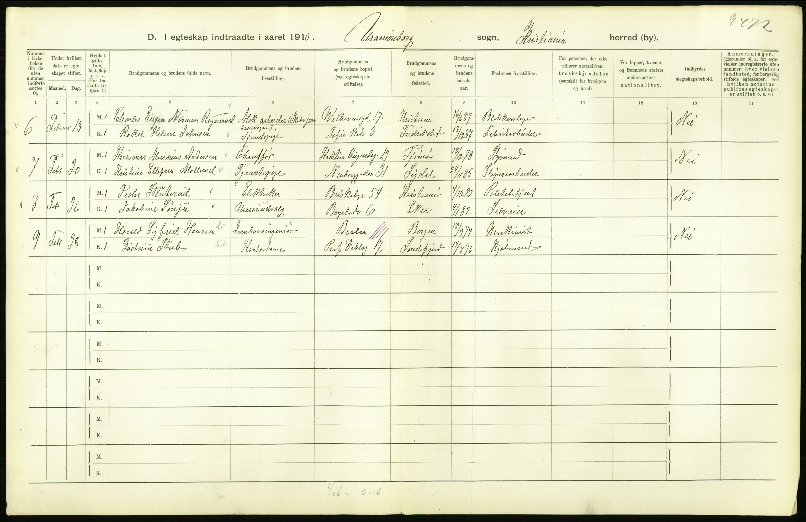 Statistisk sentralbyrå, Sosiodemografiske emner, Befolkning, AV/RA-S-2228/D/Df/Dfa/Dfah/L0009: Kristiania: Gifte og dødfødte., 1910, p. 684