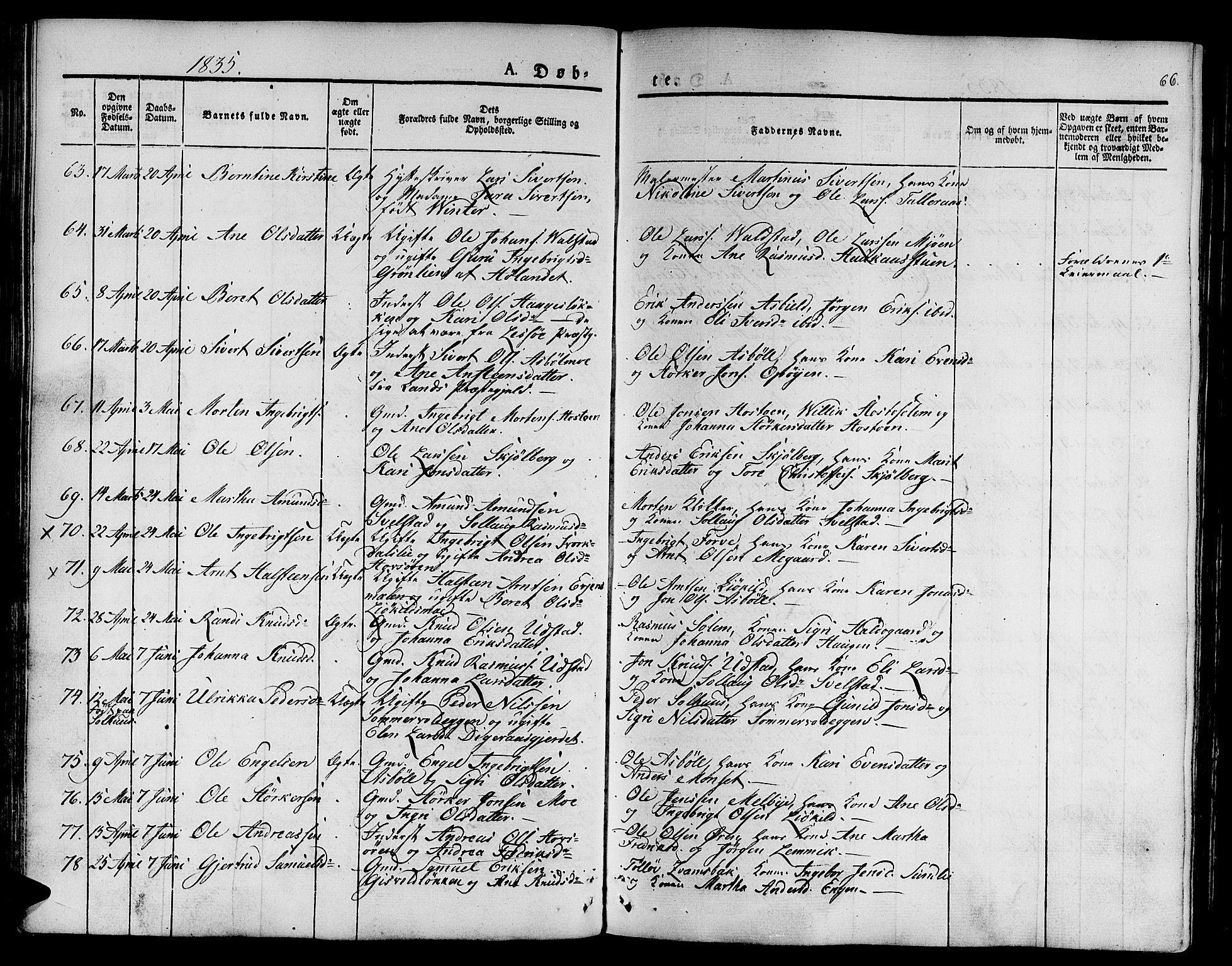 Ministerialprotokoller, klokkerbøker og fødselsregistre - Sør-Trøndelag, SAT/A-1456/668/L0804: Parish register (official) no. 668A04, 1826-1839, p. 66