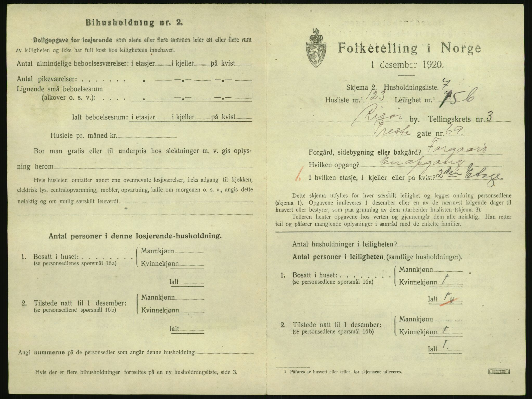 SAK, 1920 census for Risør, 1920, p. 2871