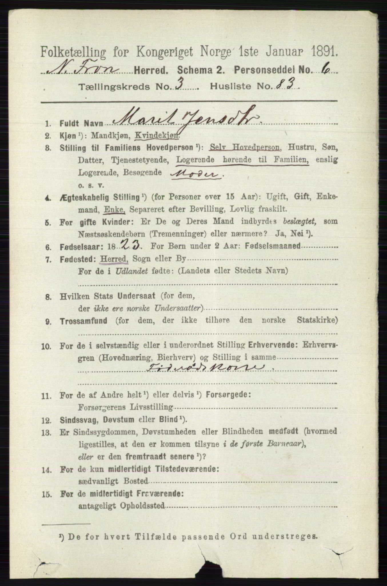 RA, 1891 census for 0518 Nord-Fron, 1891, p. 1378