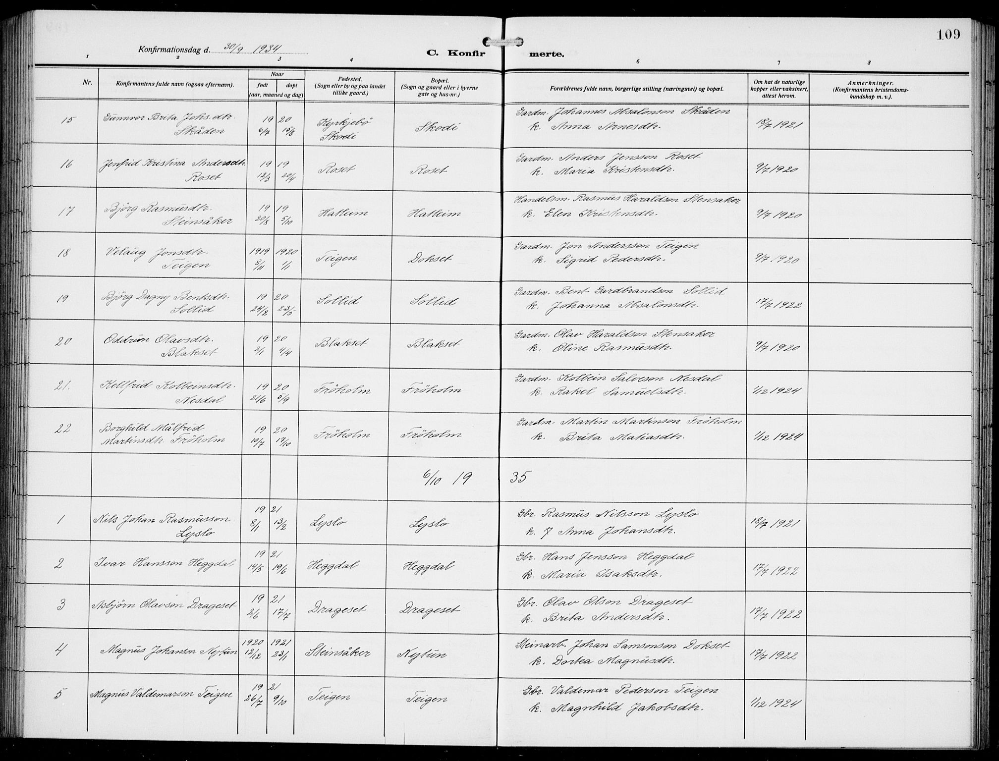 Innvik sokneprestembete, SAB/A-80501: Parish register (copy) no. A 4, 1913-1936, p. 109