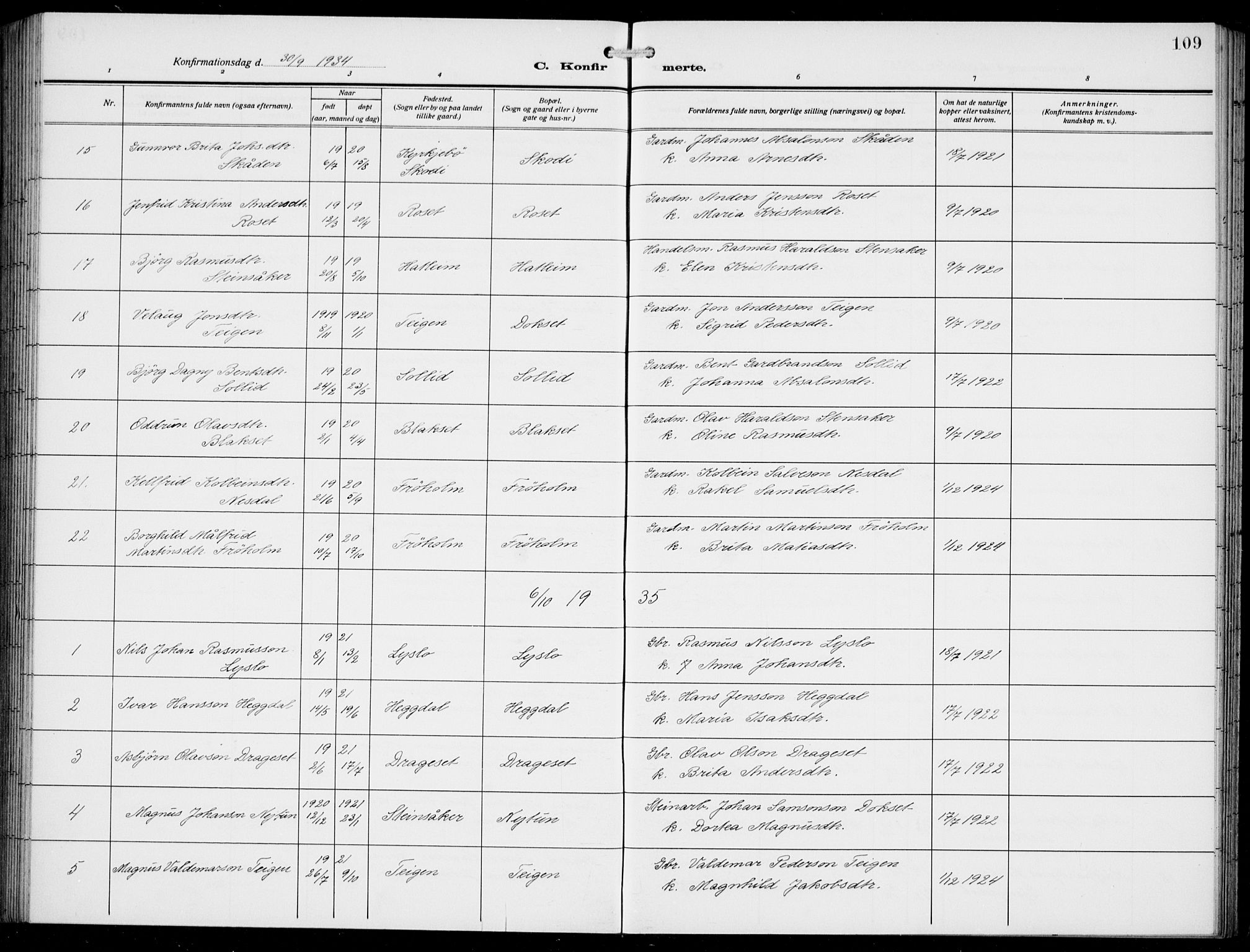 Innvik sokneprestembete, AV/SAB-A-80501: Parish register (copy) no. A 4, 1913-1936, p. 109