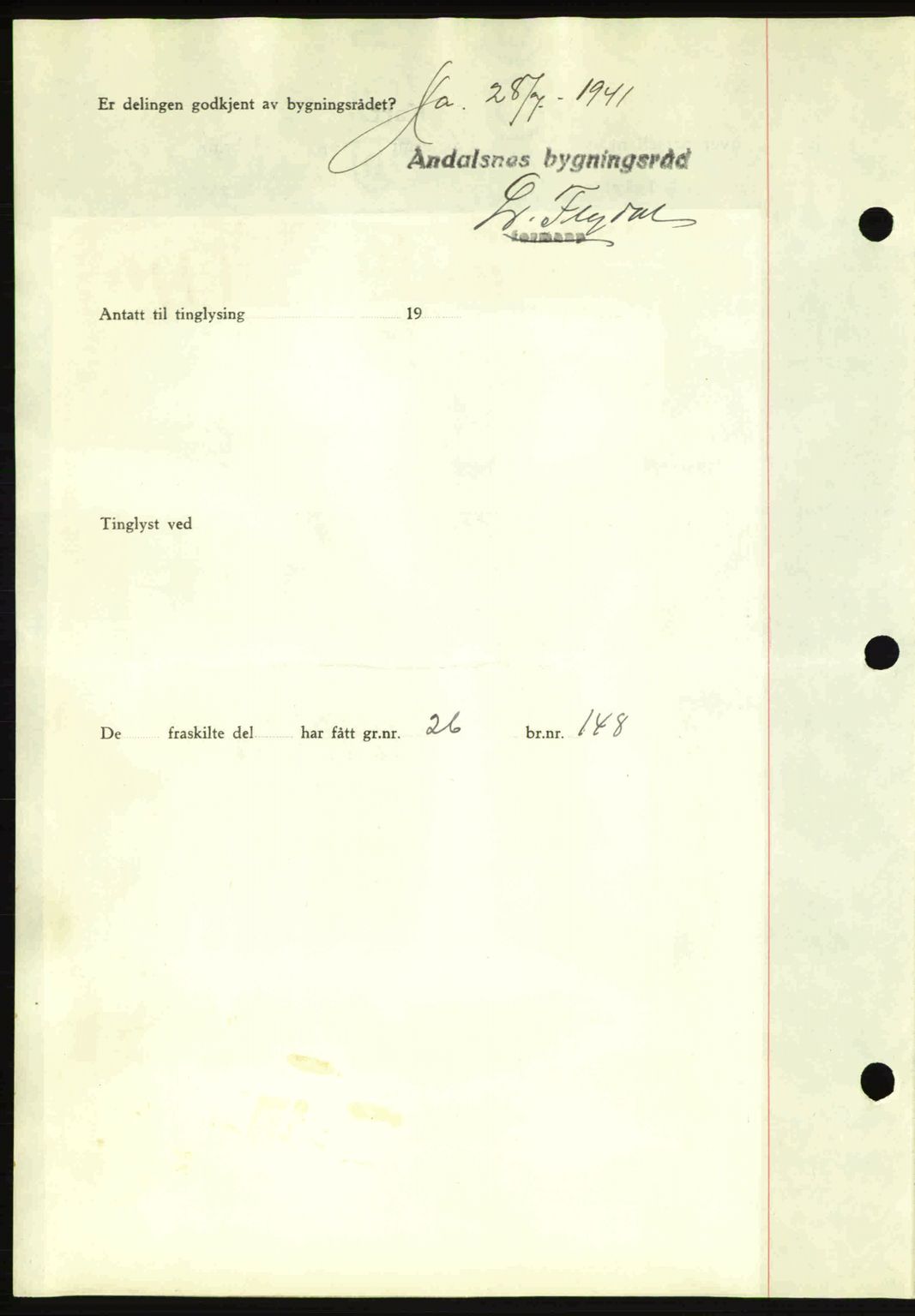 Romsdal sorenskriveri, AV/SAT-A-4149/1/2/2C: Mortgage book no. A10, 1941-1941, Diary no: : 1318/1941