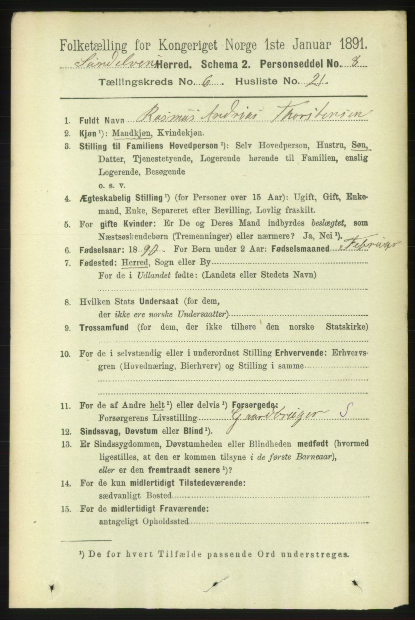 RA, 1891 census for 1523 Sunnylven, 1891, p. 1635