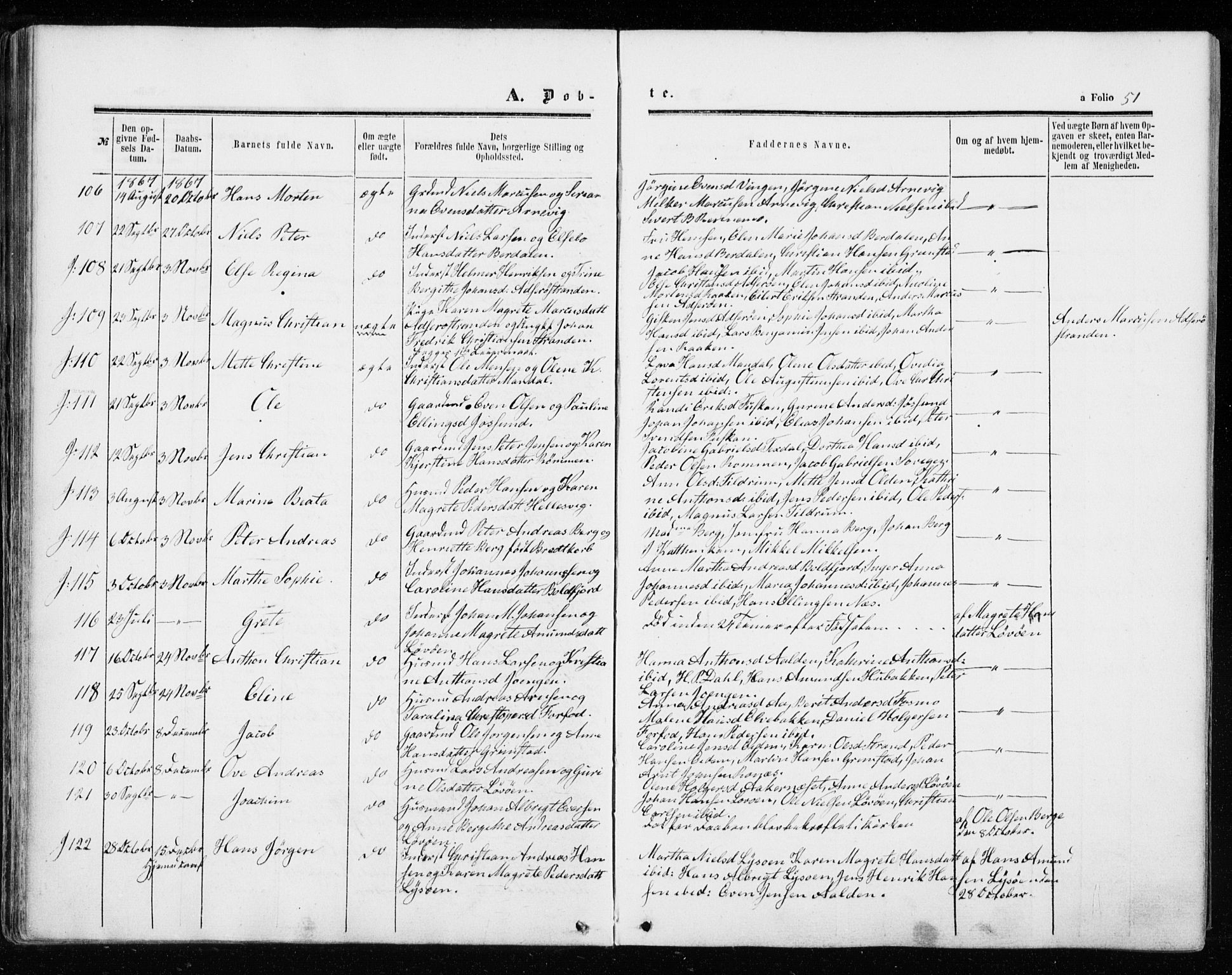 Ministerialprotokoller, klokkerbøker og fødselsregistre - Sør-Trøndelag, SAT/A-1456/655/L0678: Parish register (official) no. 655A07, 1861-1873, p. 51