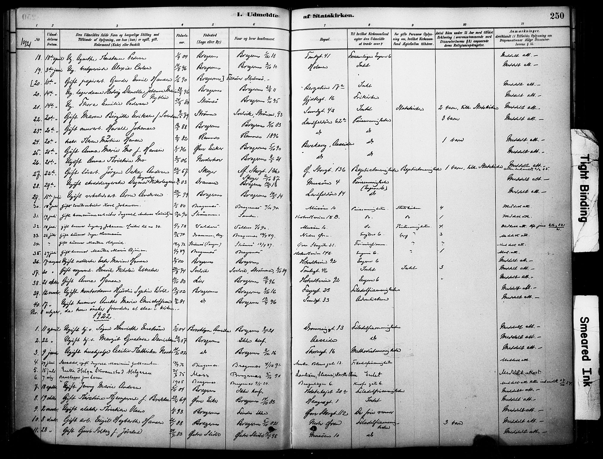 Bragernes kirkebøker, SAKO/A-6/F/Fc/L0005: Parish register (official) no. III 5, 1878-1890, p. 250