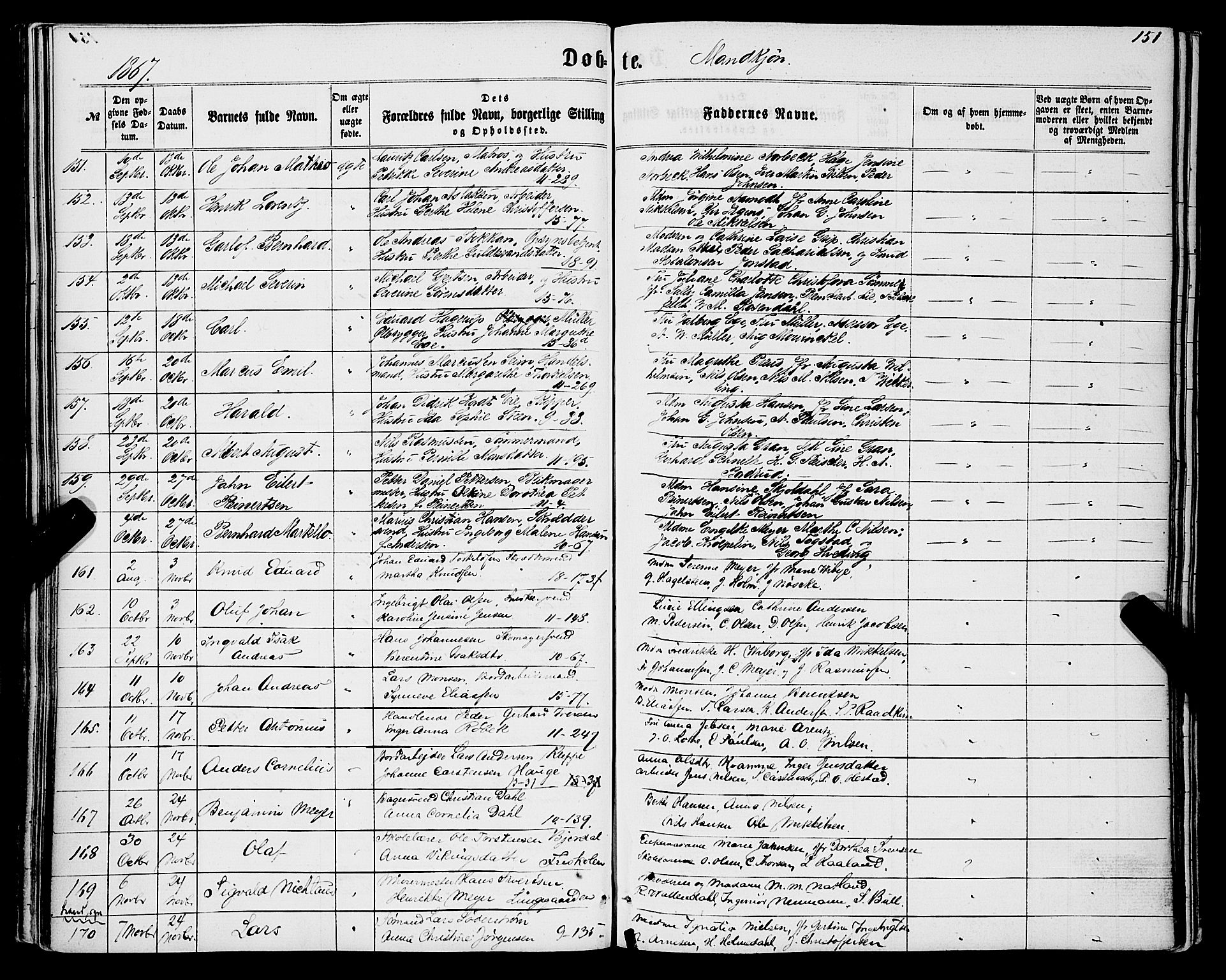 Domkirken sokneprestembete, SAB/A-74801/H/Haa/L0021: Parish register (official) no. B 4, 1859-1871, p. 151