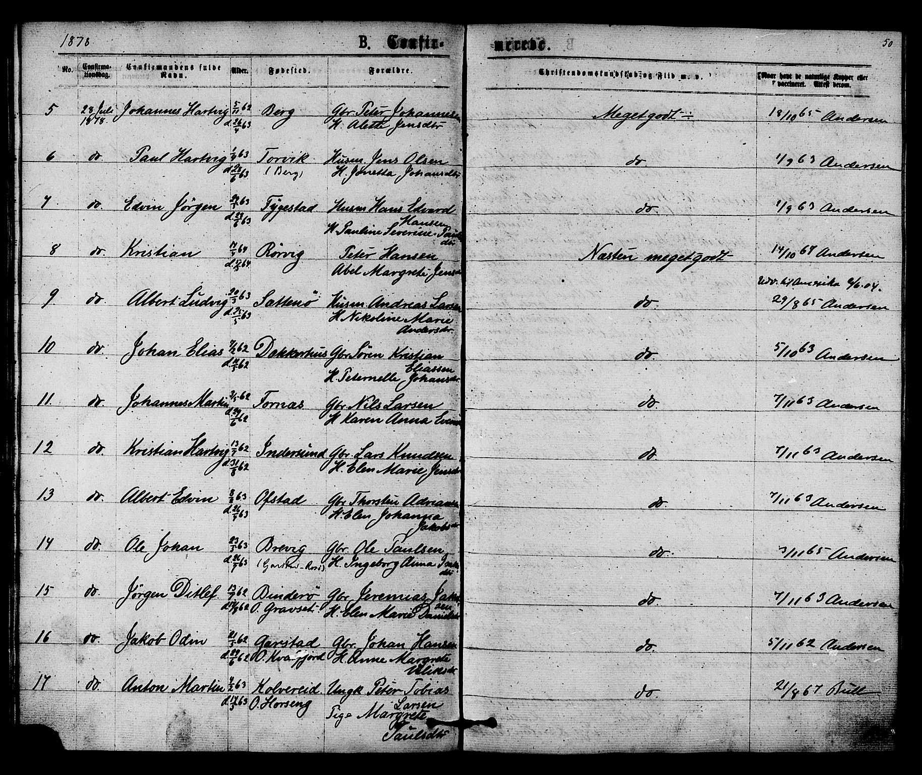 Ministerialprotokoller, klokkerbøker og fødselsregistre - Nord-Trøndelag, AV/SAT-A-1458/784/L0671: Parish register (official) no. 784A06, 1876-1879, p. 50