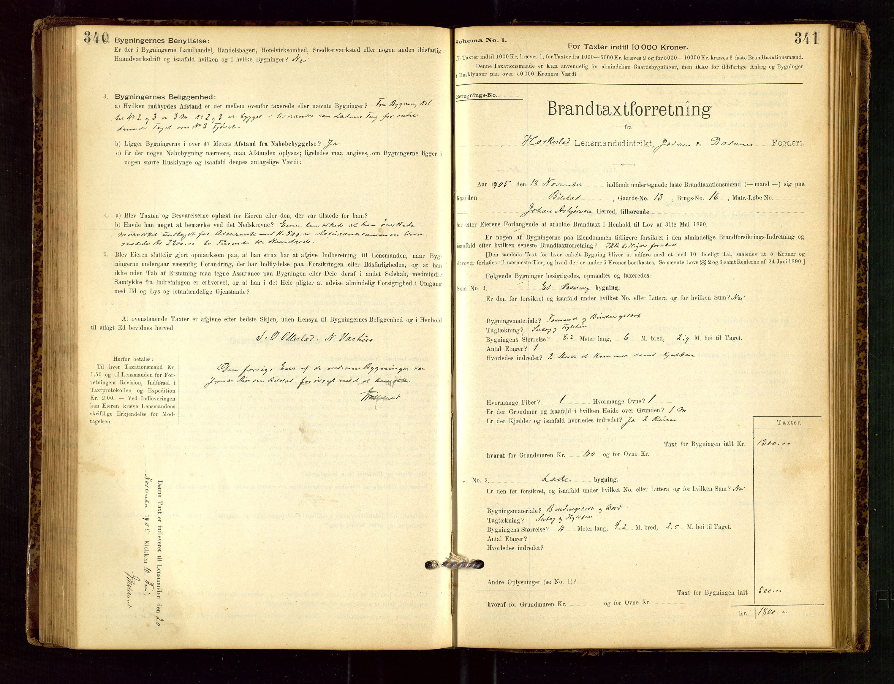 Heskestad lensmannskontor, SAST/A-100304/Gob/L0001: "Brandtaxationsprotokol", 1894-1915, p. 340-341