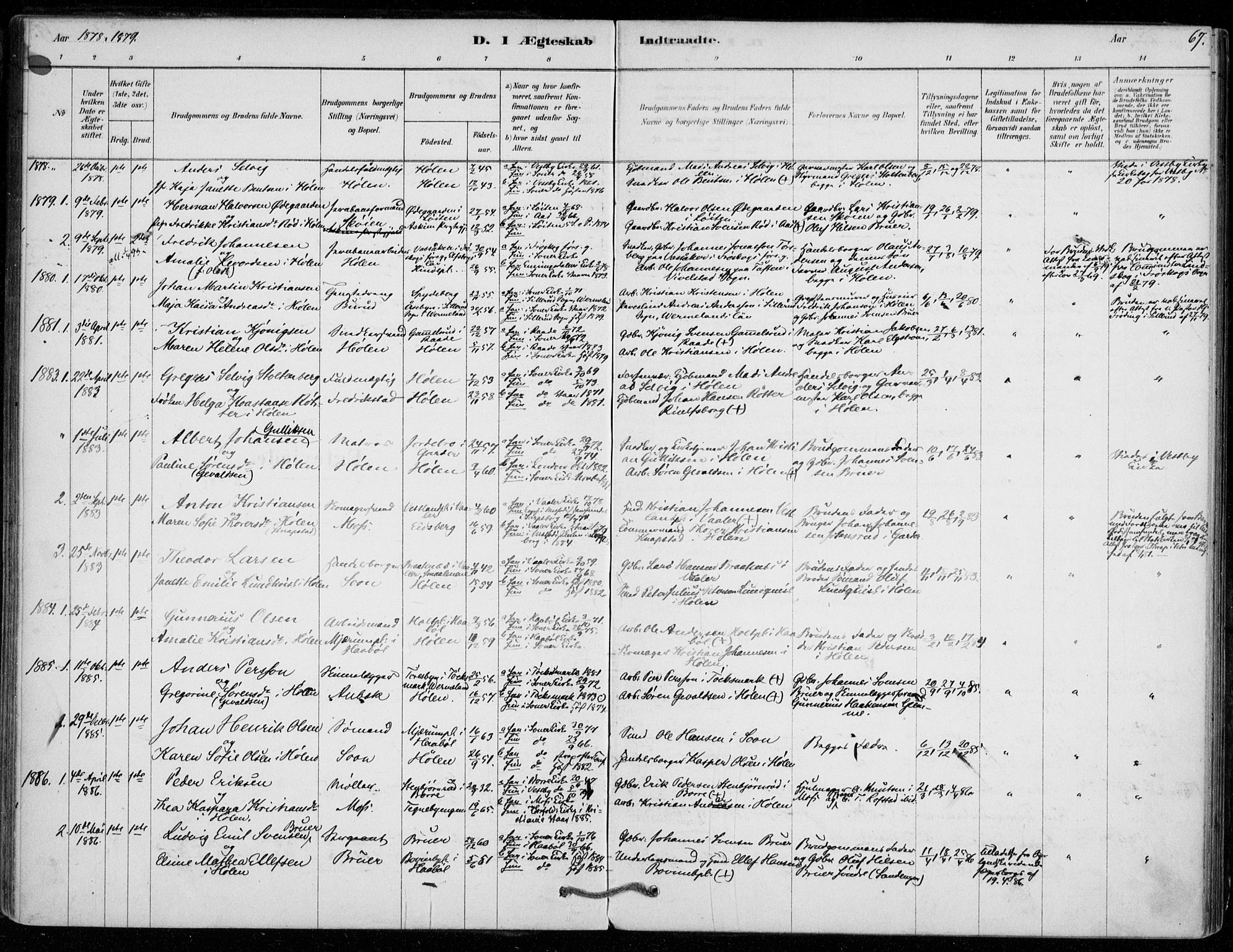 Vestby prestekontor Kirkebøker, AV/SAO-A-10893/F/Fe/L0001: Parish register (official) no. V 1, 1878-1931, p. 67