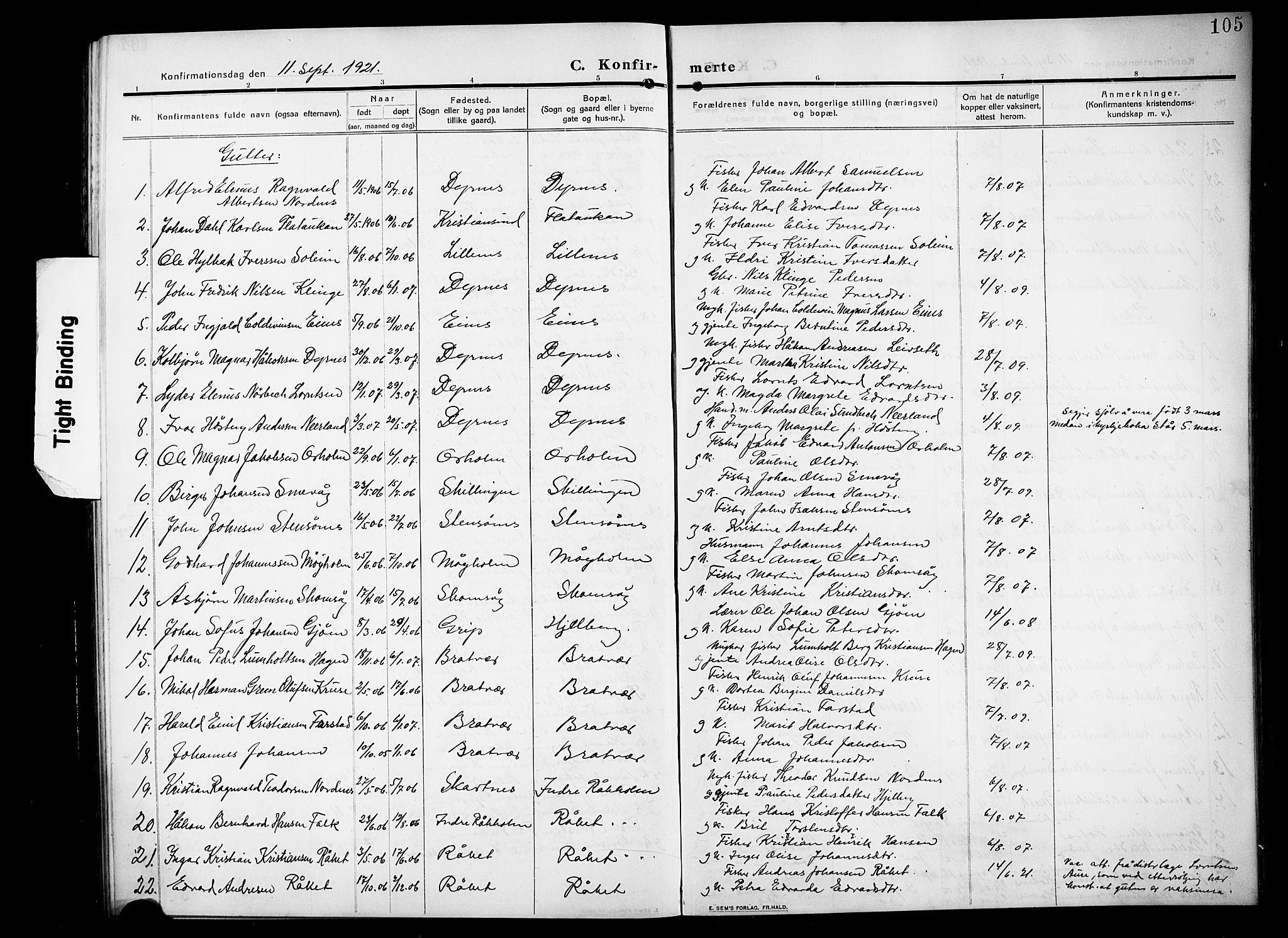 Ministerialprotokoller, klokkerbøker og fødselsregistre - Møre og Romsdal, SAT/A-1454/582/L0949: Parish register (copy) no. 582C01, 1909-1925, p. 105