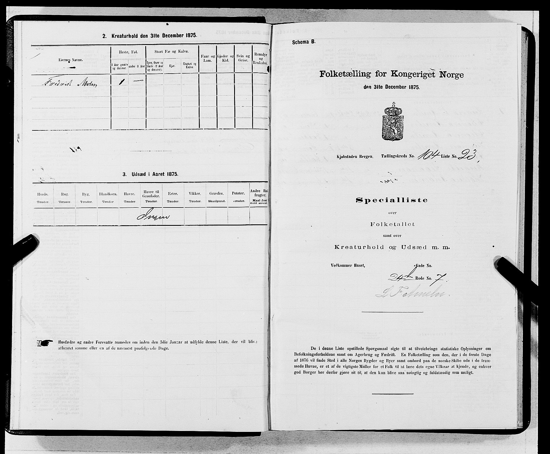 SAB, 1875 census for 1301 Bergen, 1875, p. 5694