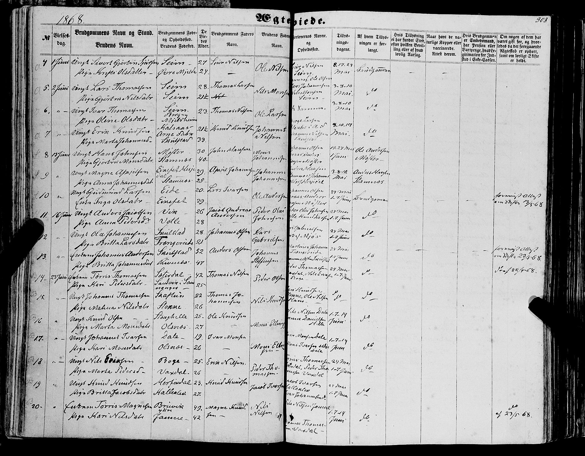 Haus sokneprestembete, AV/SAB-A-75601/H/Haa: Parish register (official) no. A 17, 1858-1870, p. 303