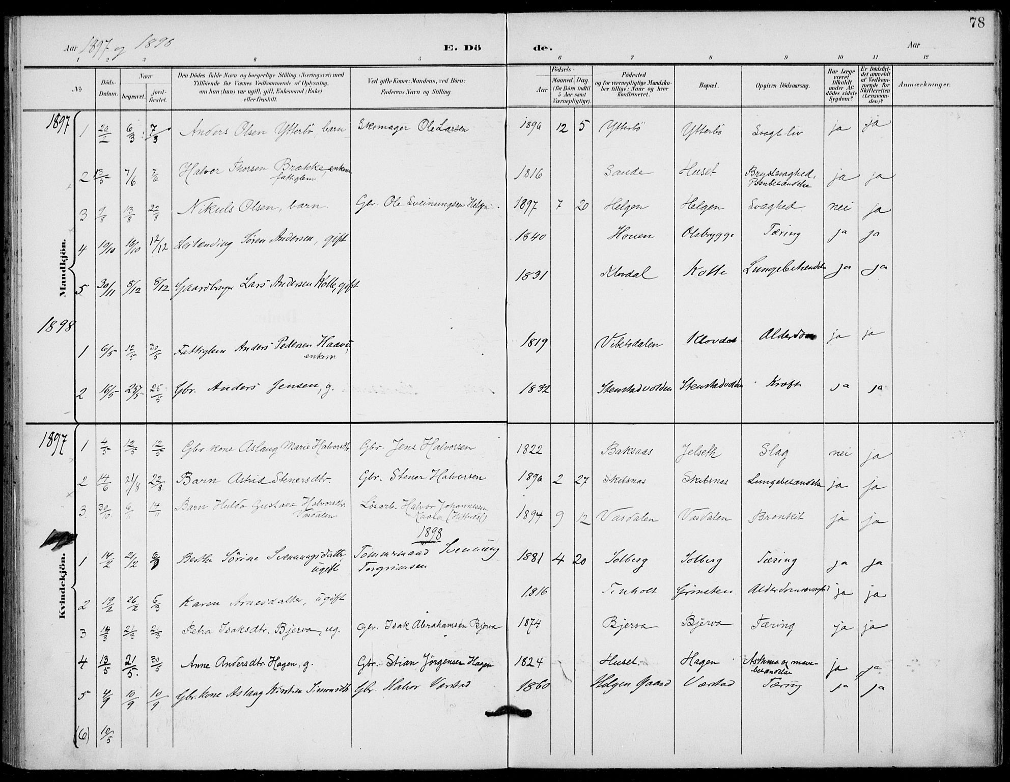 Holla kirkebøker, SAKO/A-272/F/Fa/L0011: Parish register (official) no. 11, 1897-1928, p. 78