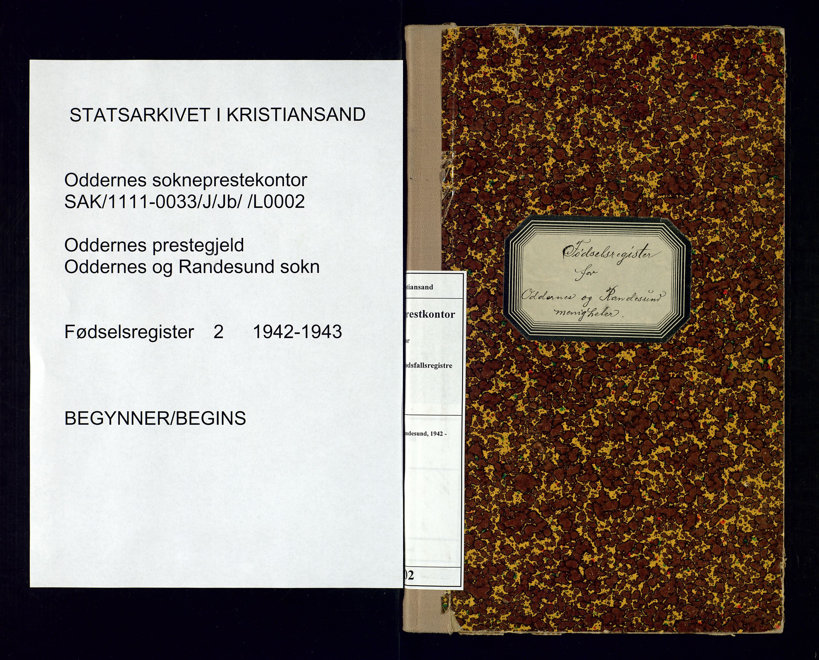 Oddernes sokneprestkontor, SAK/1111-0033/J/Jb/L0002: Birth register no. 2, 1942-1943