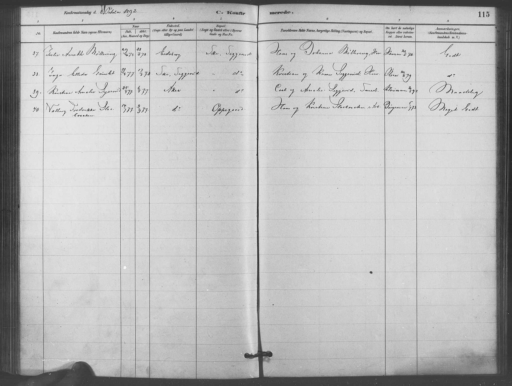 Kråkstad prestekontor Kirkebøker, SAO/A-10125a/F/Fb/L0001: Parish register (official) no. II 1, 1880-1892, p. 115