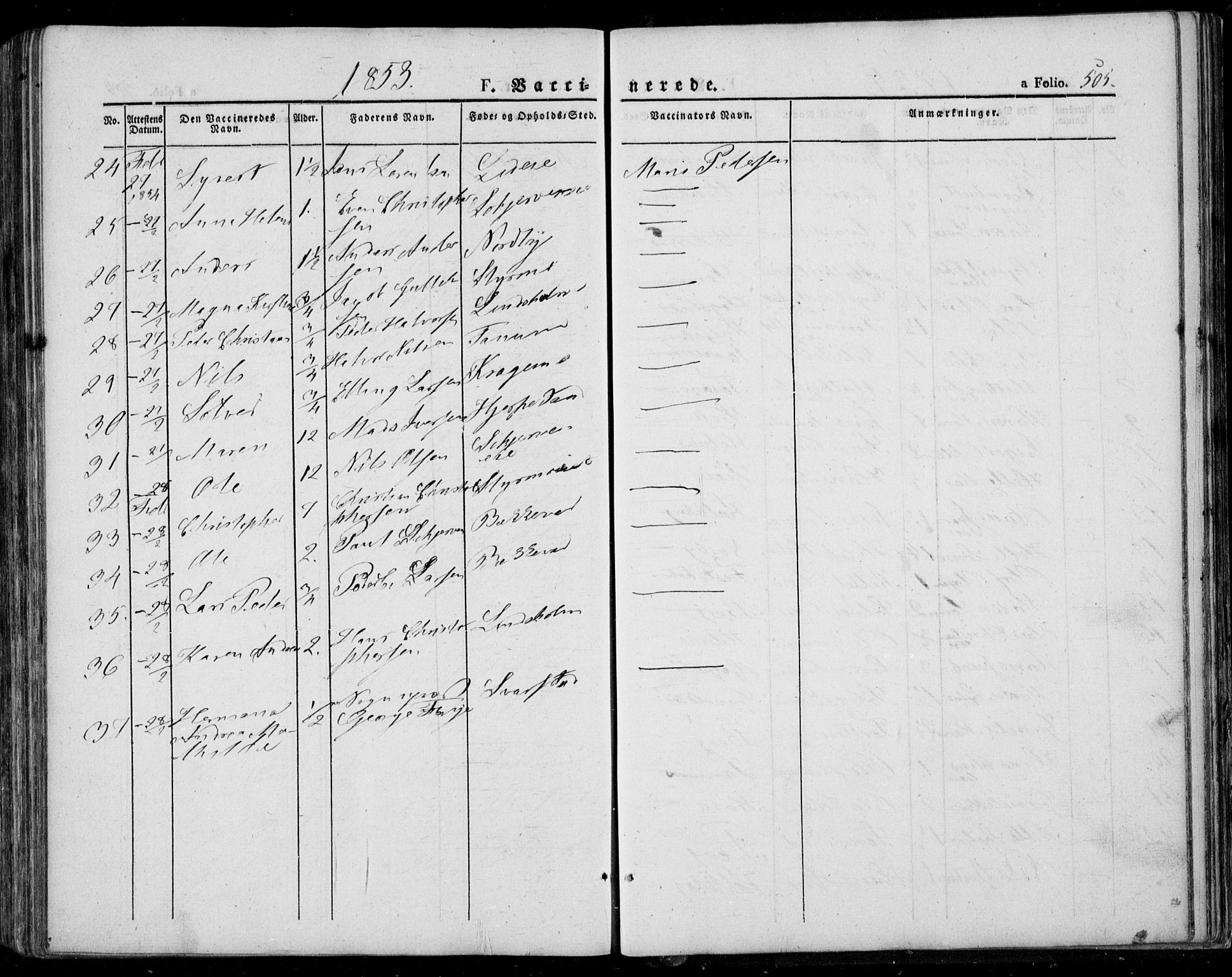 Lardal kirkebøker, SAKO/A-350/F/Fa/L0006: Parish register (official) no. I 6, 1835-1860, p. 505