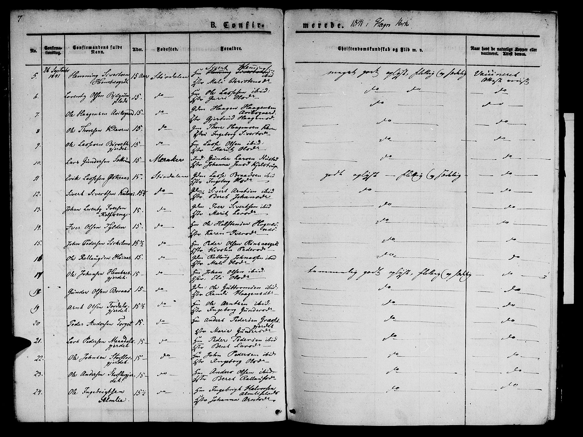 Ministerialprotokoller, klokkerbøker og fødselsregistre - Nord-Trøndelag, AV/SAT-A-1458/709/L0073: Parish register (official) no. 709A13, 1841-1844, p. 7