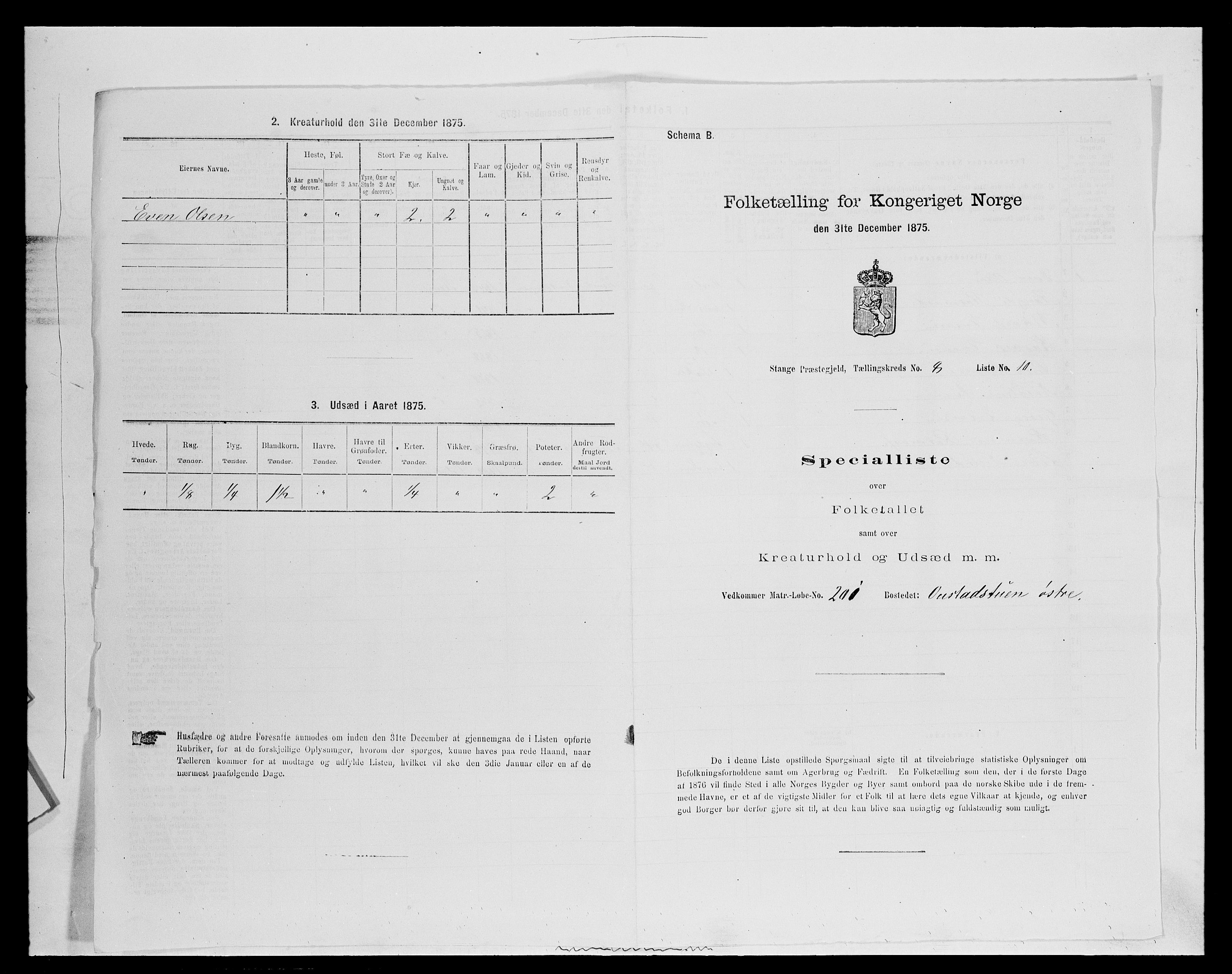 SAH, 1875 census for 0417P Stange, 1875, p. 1439