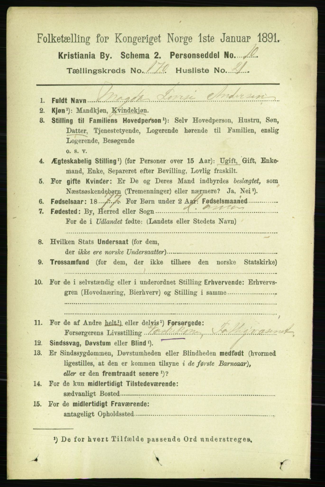 RA, 1891 census for 0301 Kristiania, 1891, p. 100436