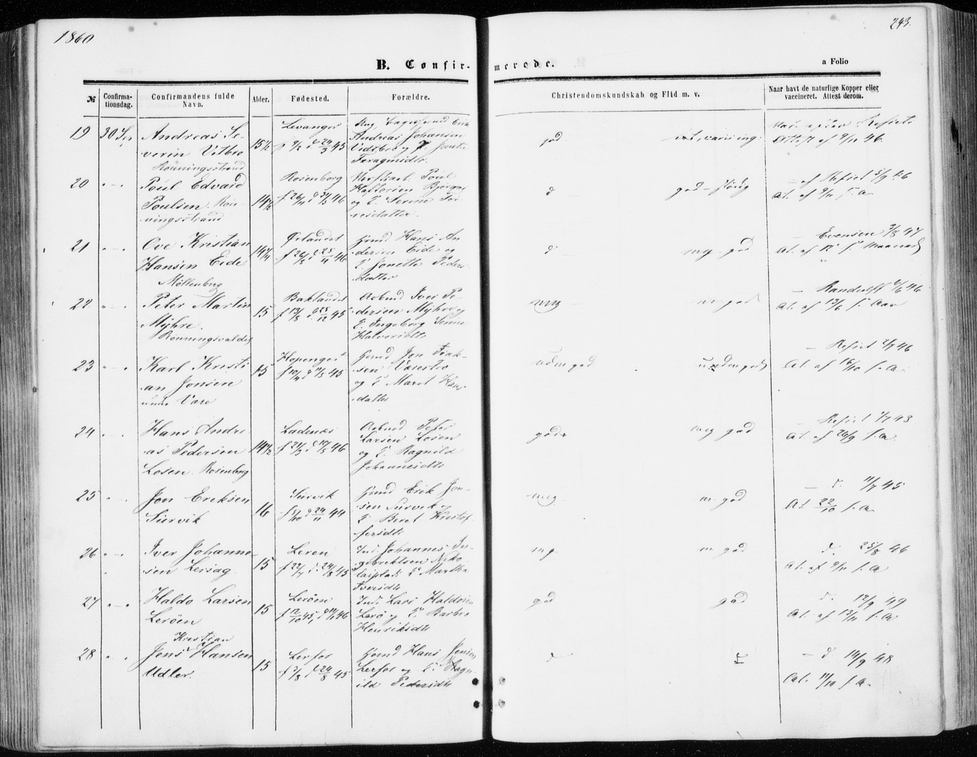 Ministerialprotokoller, klokkerbøker og fødselsregistre - Sør-Trøndelag, AV/SAT-A-1456/606/L0292: Parish register (official) no. 606A07, 1856-1865, p. 243