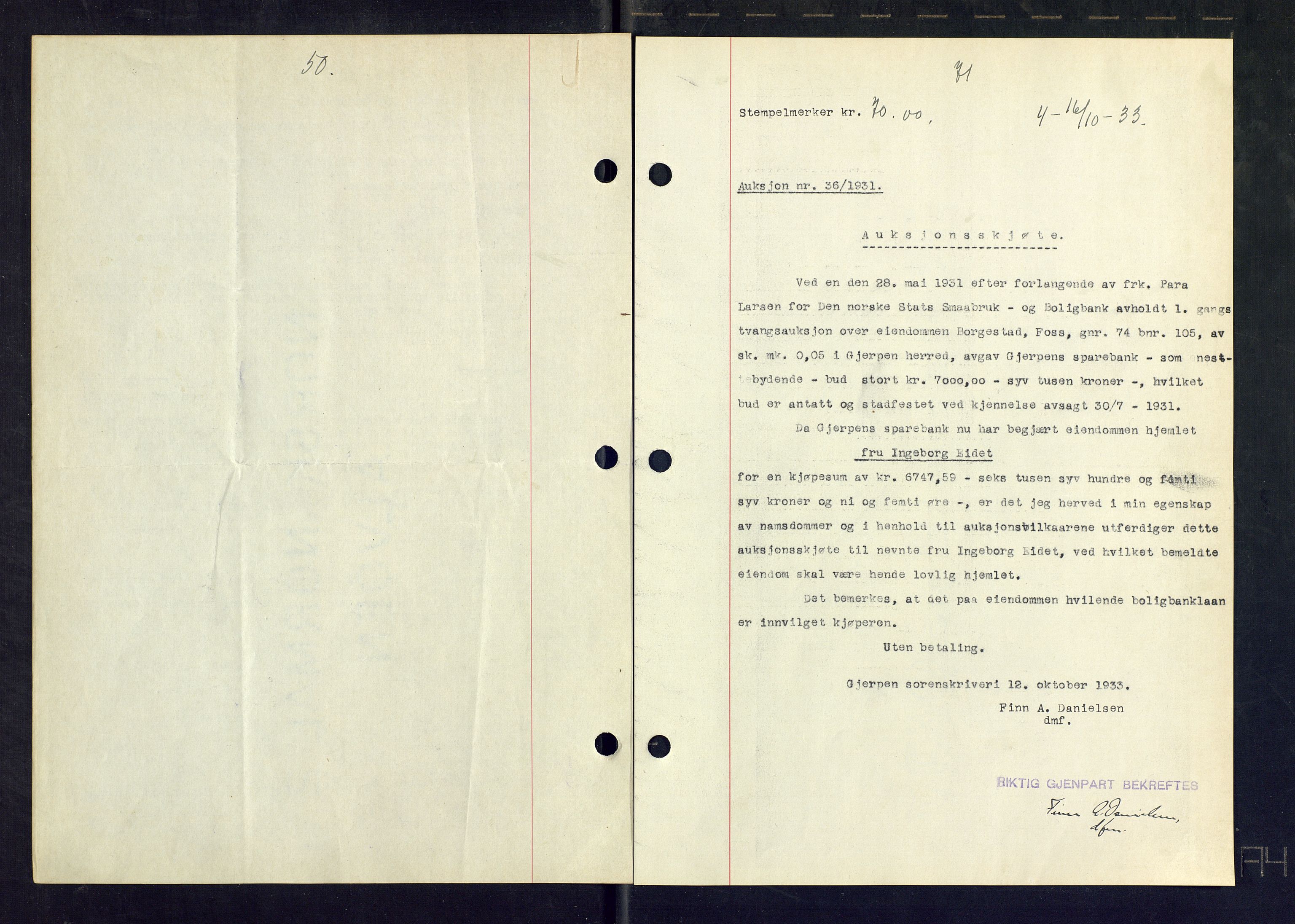 Gjerpen sorenskriveri, SAKO/A-216/G/Ga/Gaa/L0059: Mortgage book no. I 59-60 og 62, 1932-1934, Deed date: 16.10.1933