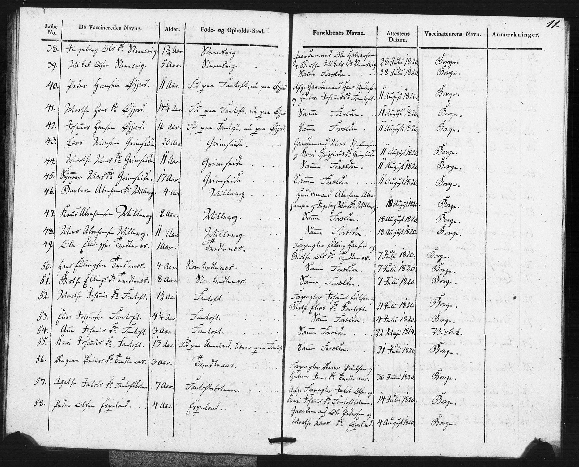 Fana Sokneprestembete, SAB/A-75101/H/Haa/Haaa/L0013: Parish register (official) no. A 13, 1819-1833, p. 11